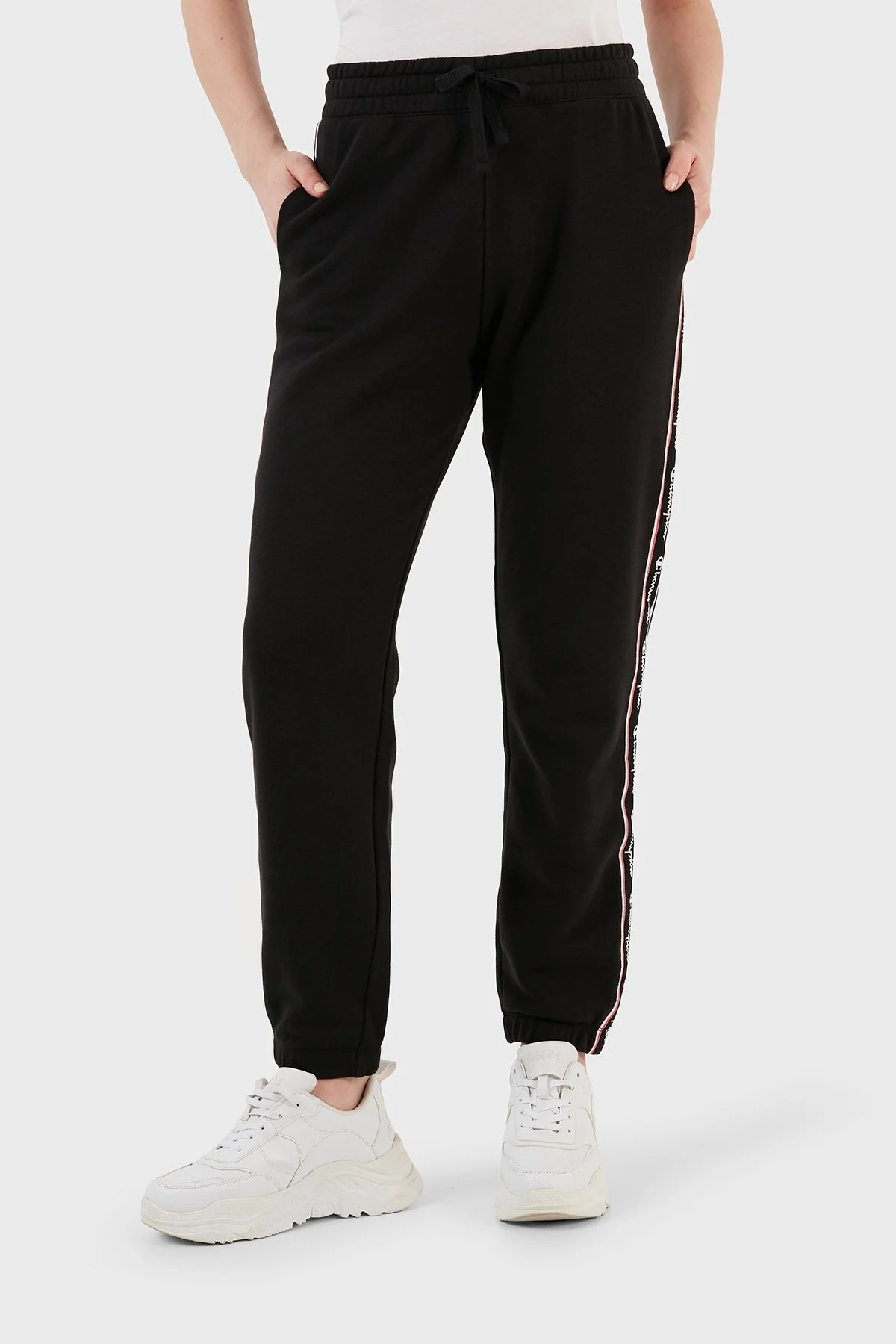 Champion Logo Şeritli Regular Fit Belden Bağlamalı Cepli Spor Bayan Pantolon 117294 NBK KK001 SİYAH - 4
