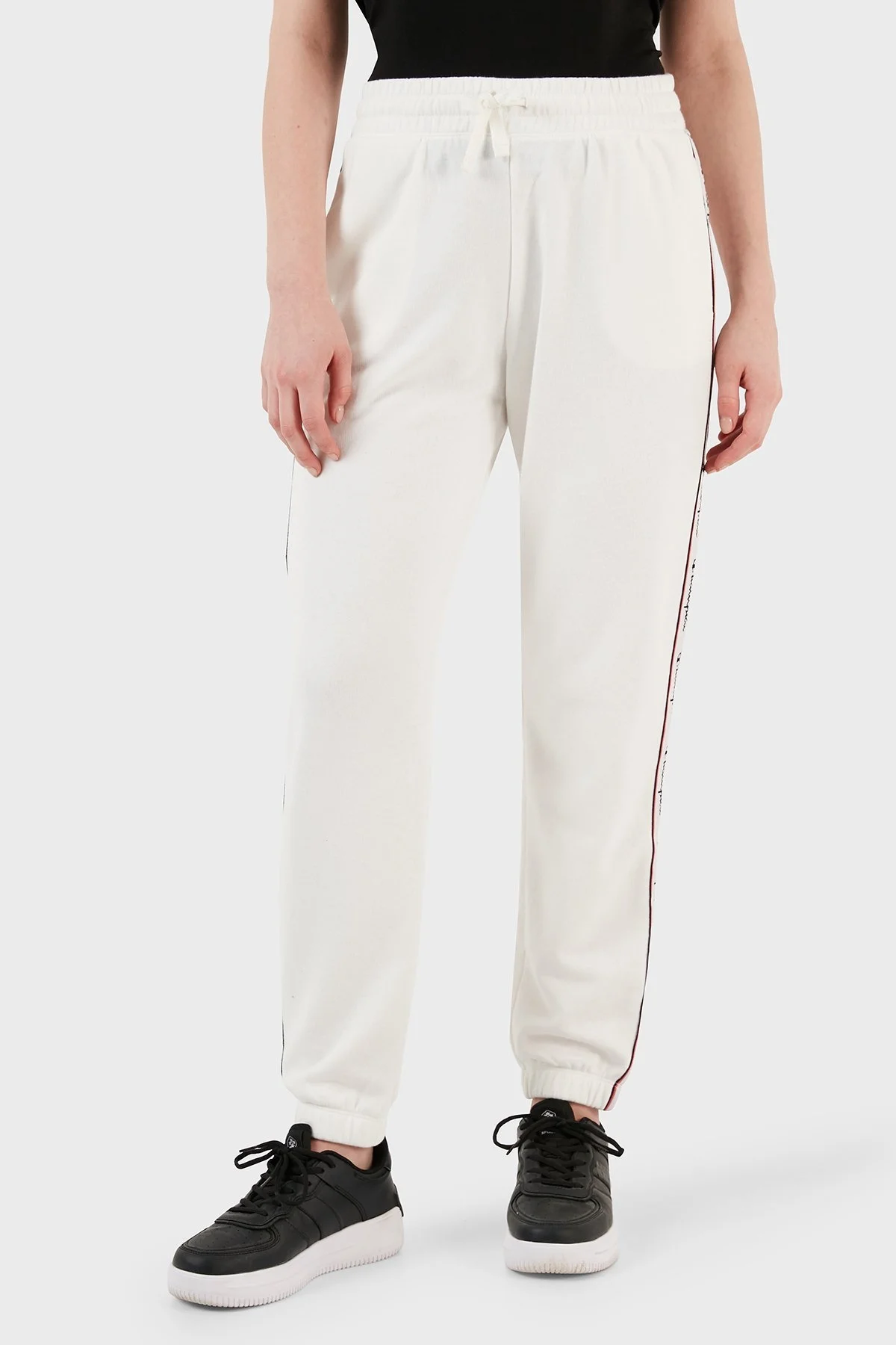 Champion Logo Şeritli Regular Fit Belden Bağlamalı Cepli Spor Bayan Pantolon 117294 WAY WW036 BEYAZ - 4