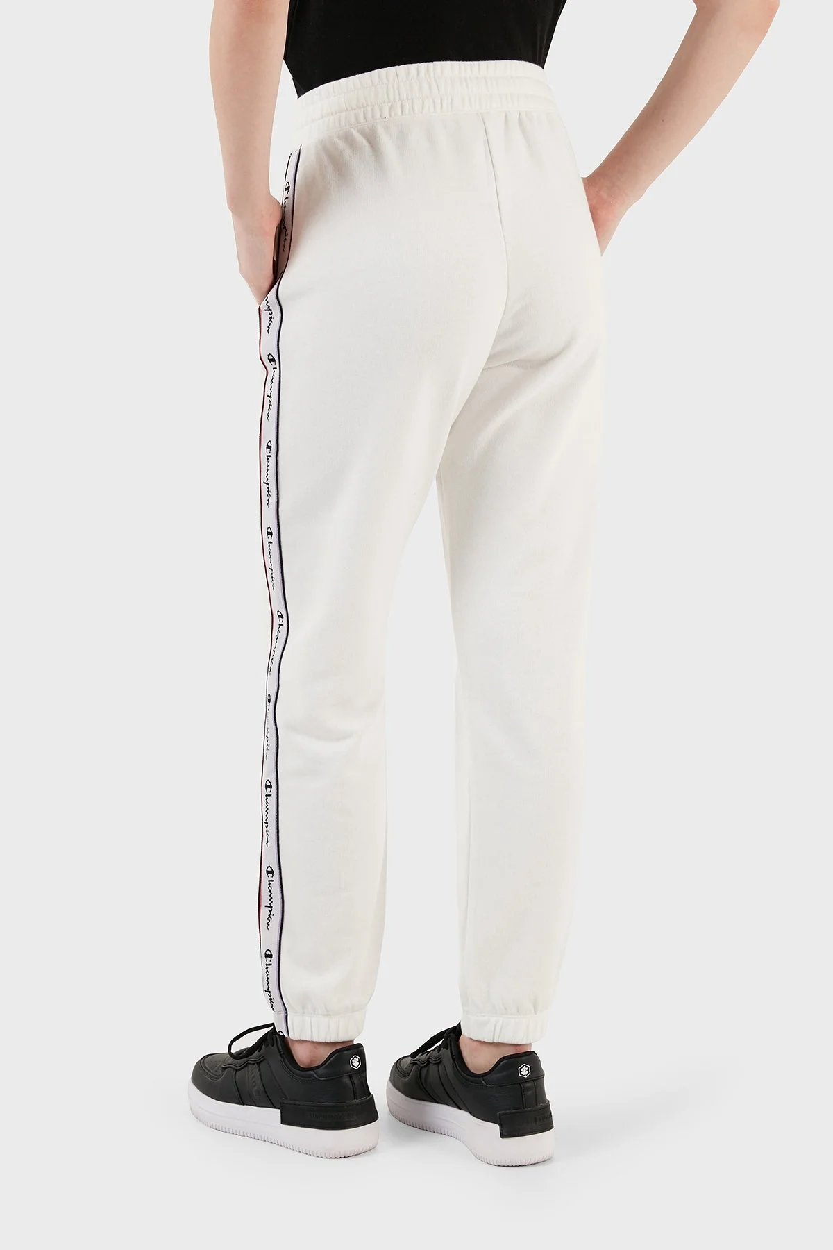 Champion Logo Şeritli Regular Fit Belden Bağlamalı Cepli Spor Bayan Pantolon 117294 WAY WW036 BEYAZ - 5
