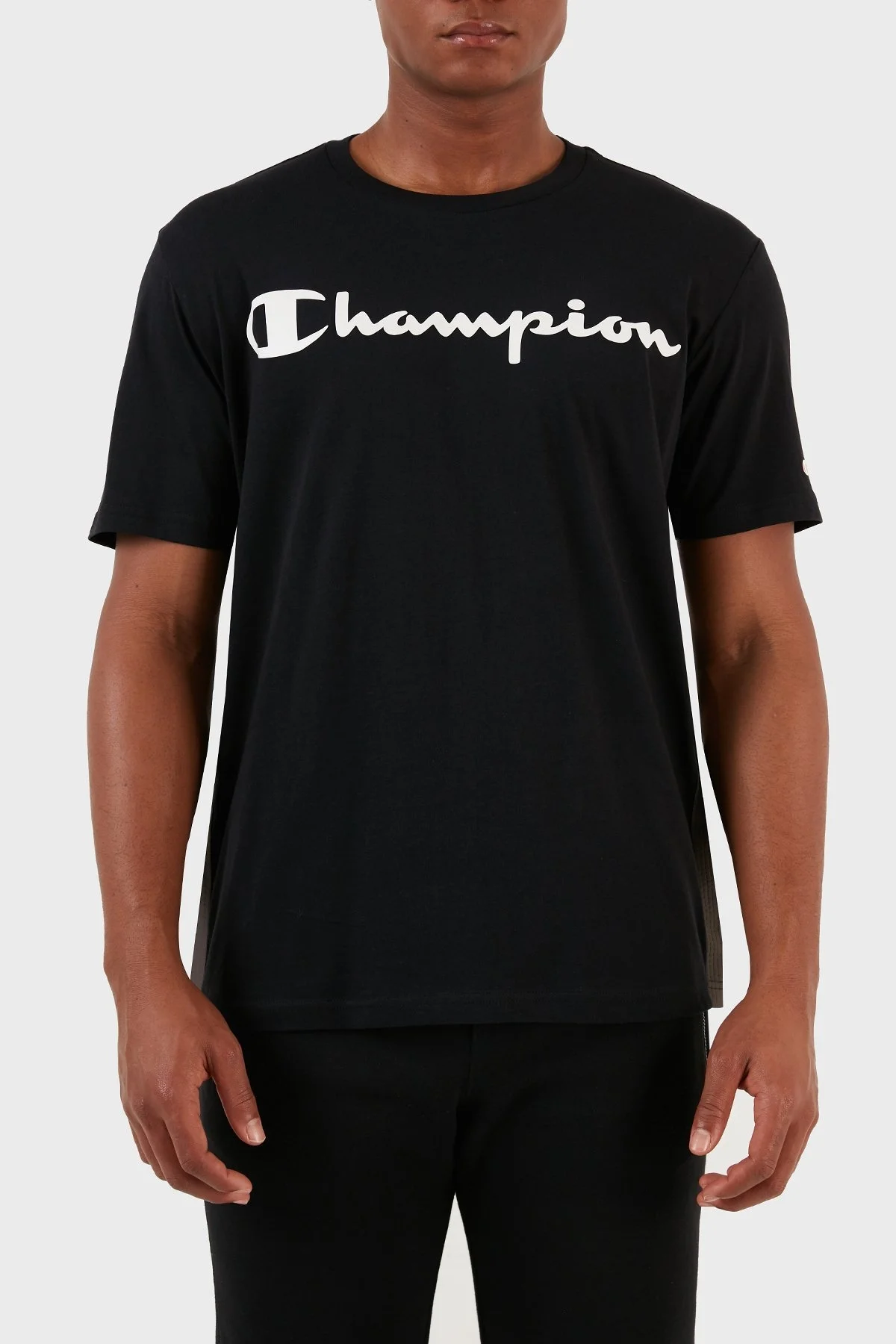 Champion Logolu Bisiklet Yaka % 100 Pamuk Regular Fit Erkek T Shirt 219098 NBK KK001 SİYAH - 1