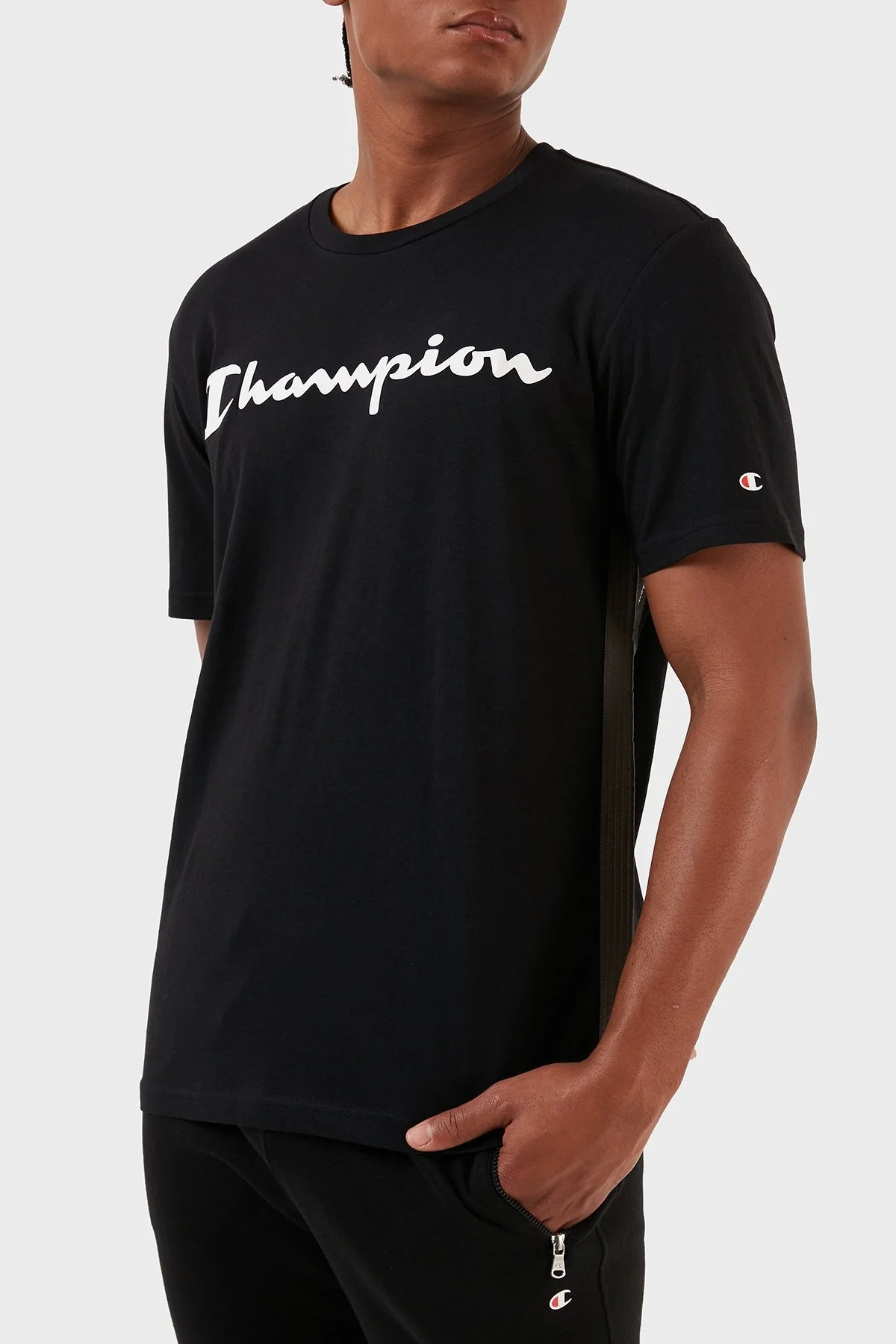 Champion Logolu Bisiklet Yaka % 100 Pamuk Regular Fit Erkek T Shirt 219098 NBK KK001 SİYAH - 4