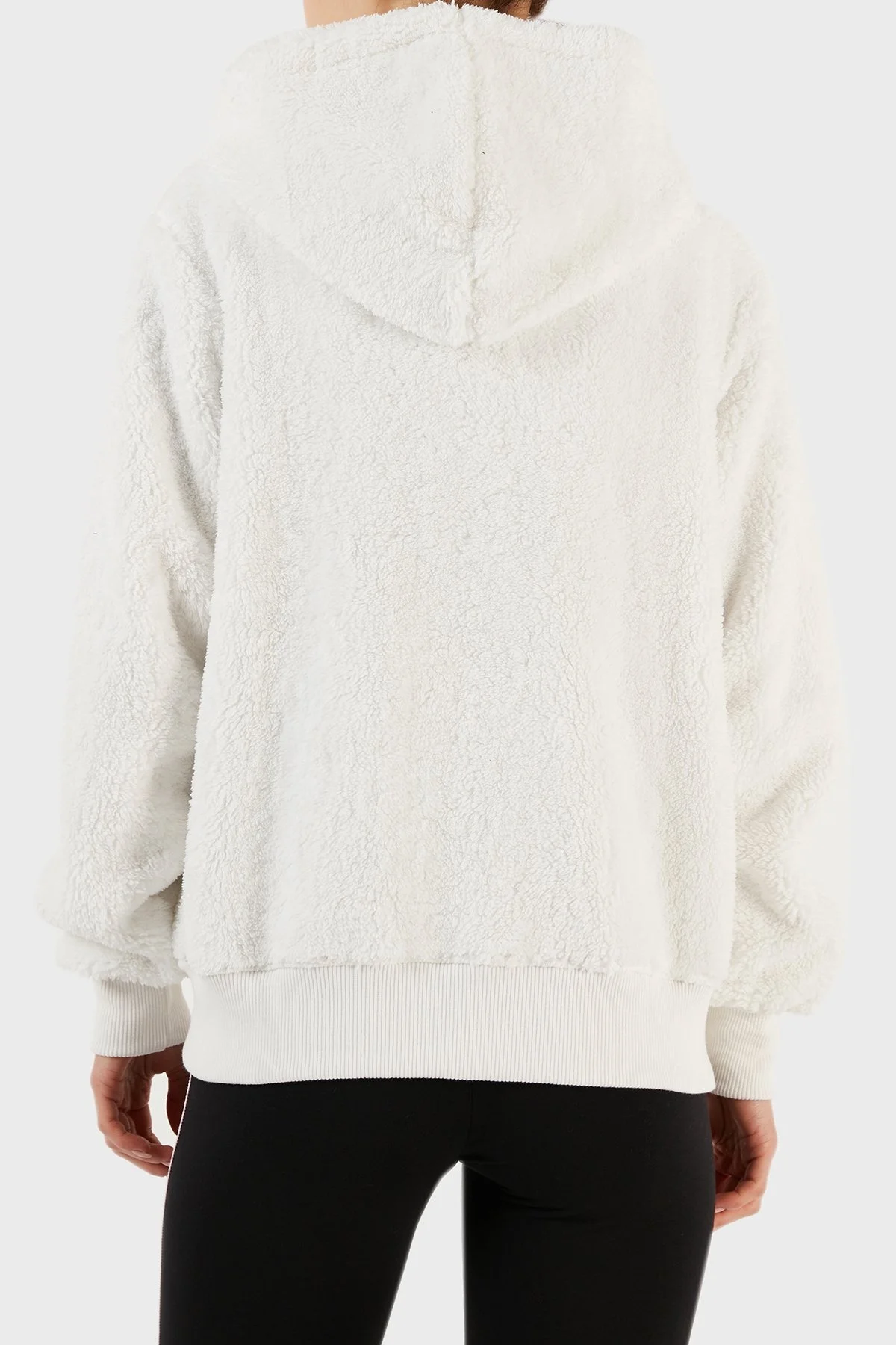 Champion Logolu Kapüşonlu Tam Fermuarlı Polar Teddy Bayan Sweat 116599 WAY WW036 BEYAZ - 2