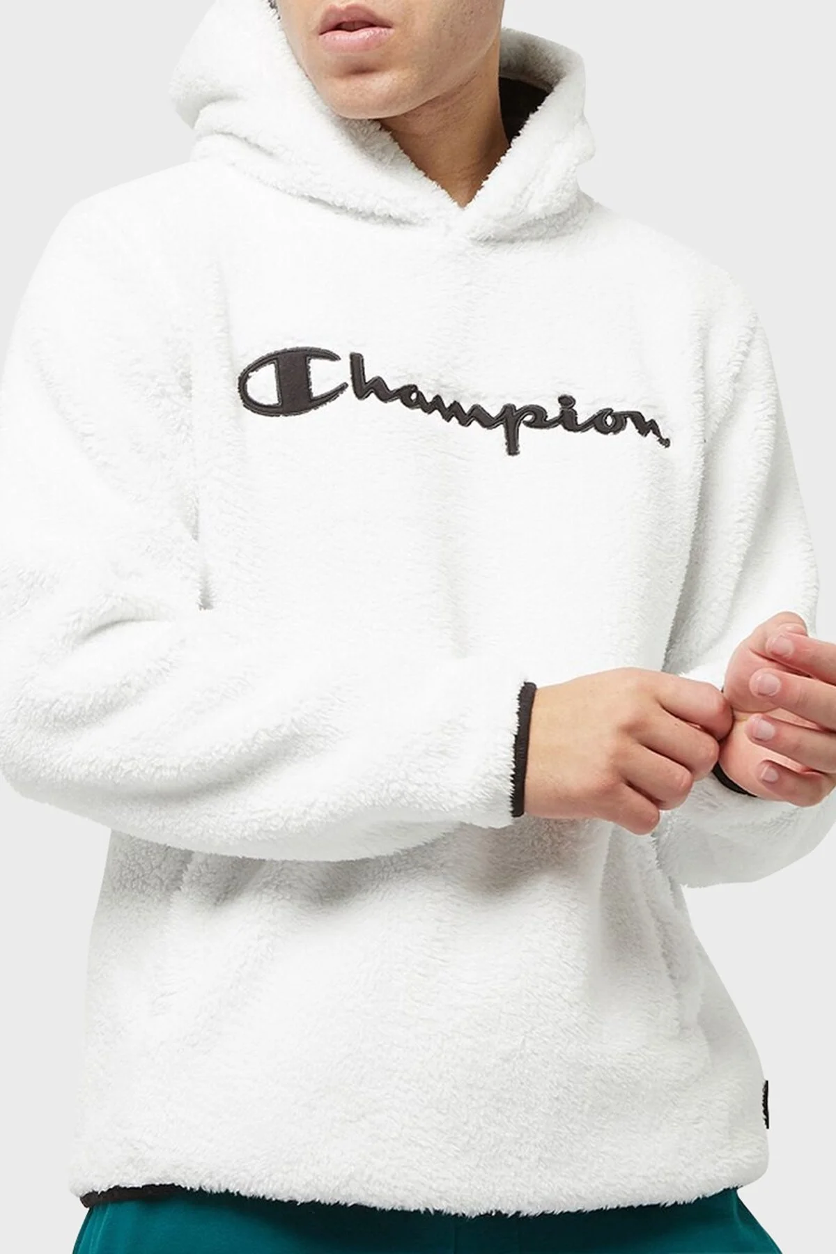 Champion Logolu Kapüşonlu Yumuşak Dokulu Polar Erkek Sweat 214973 BDB/NBK WW033 BEYAZ - 1
