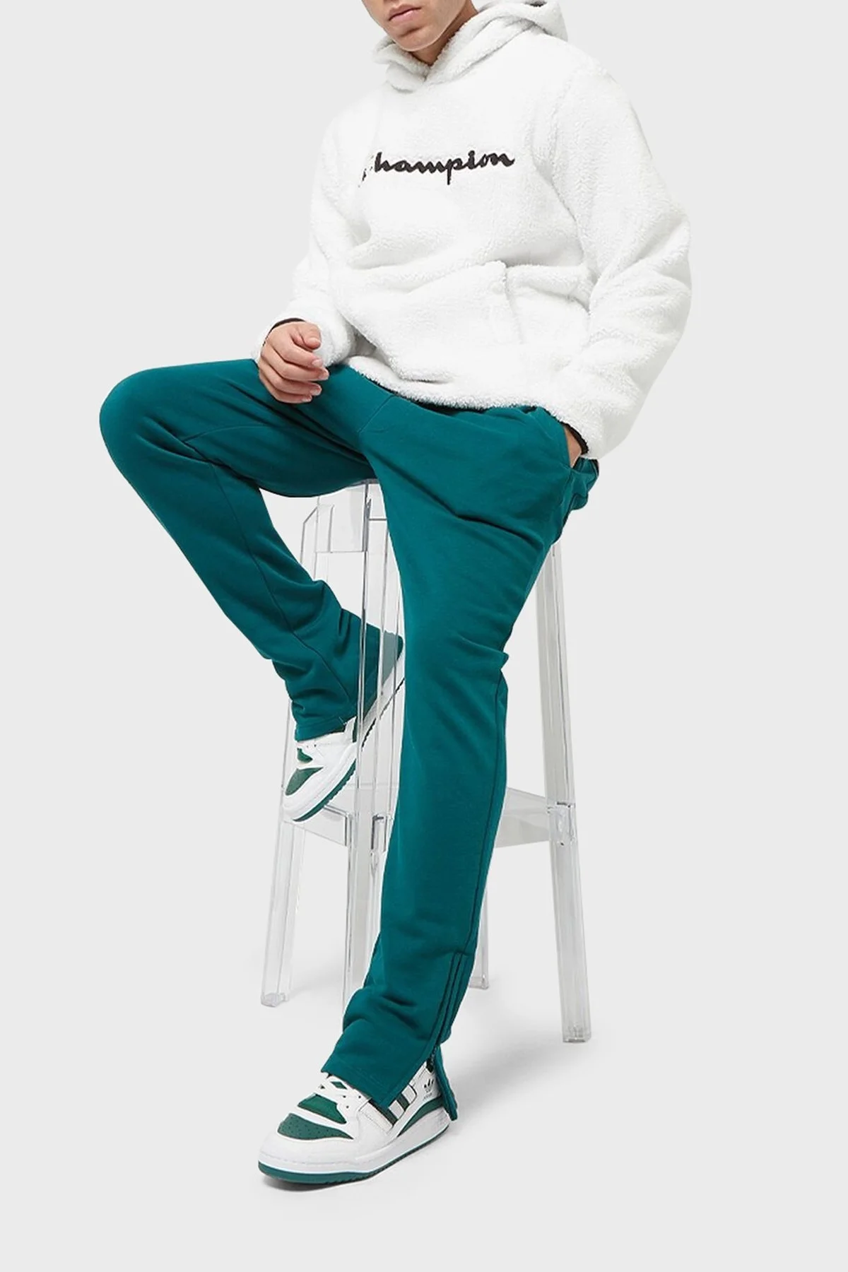 Champion Logolu Kapüşonlu Yumuşak Dokulu Polar Erkek Sweat 214973 BDB/NBK WW033 BEYAZ - 4