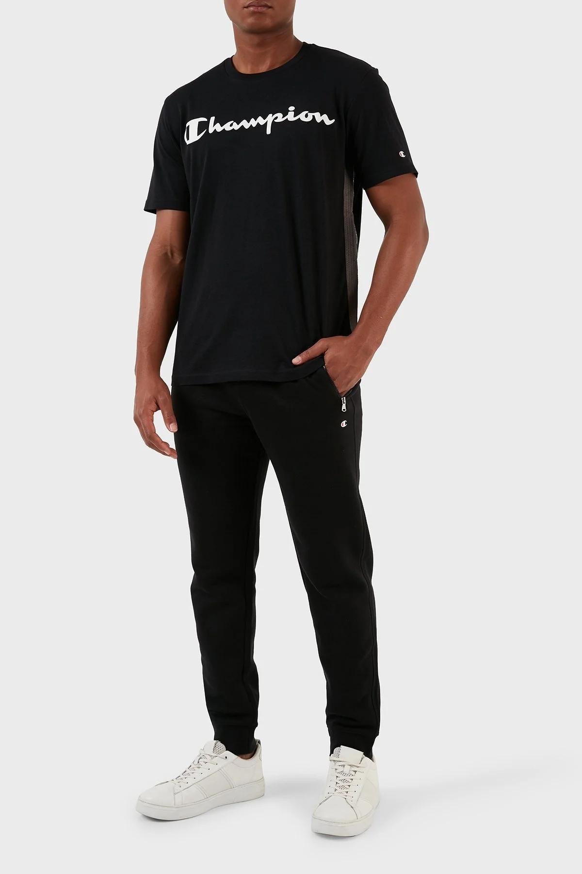 Champion Logolu Pamuk Karışımlı Belden Bağlamalı Regular Fit Spor Erkek Pantolon 218342 NBK KK001 SİYAH - 1