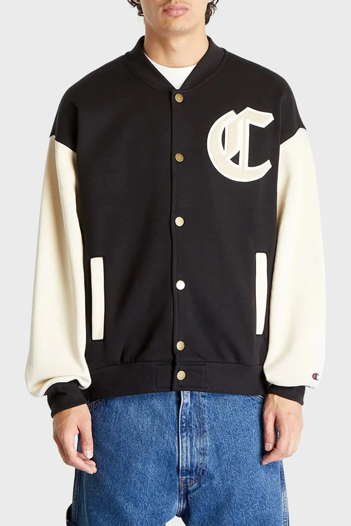 Champion Logolu Pamuklu İçi Polarlı Loose Fit Bomber Erkek Ceket 219091 NBK/SND KK002 SİYAH - 1