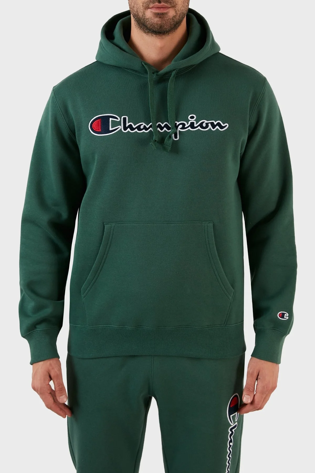 Champion Logolu Regular Fit Kapüşonlu Kanguru Cepli Pamuklu Erkek Sweat 217858 TKGGS 568 HAKİ - 1