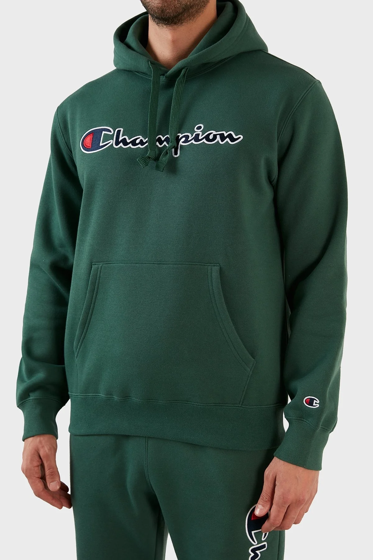 Champion Logolu Regular Fit Kapüşonlu Kanguru Cepli Pamuklu Erkek Sweat 217858 TKGGS 568 HAKİ - 3