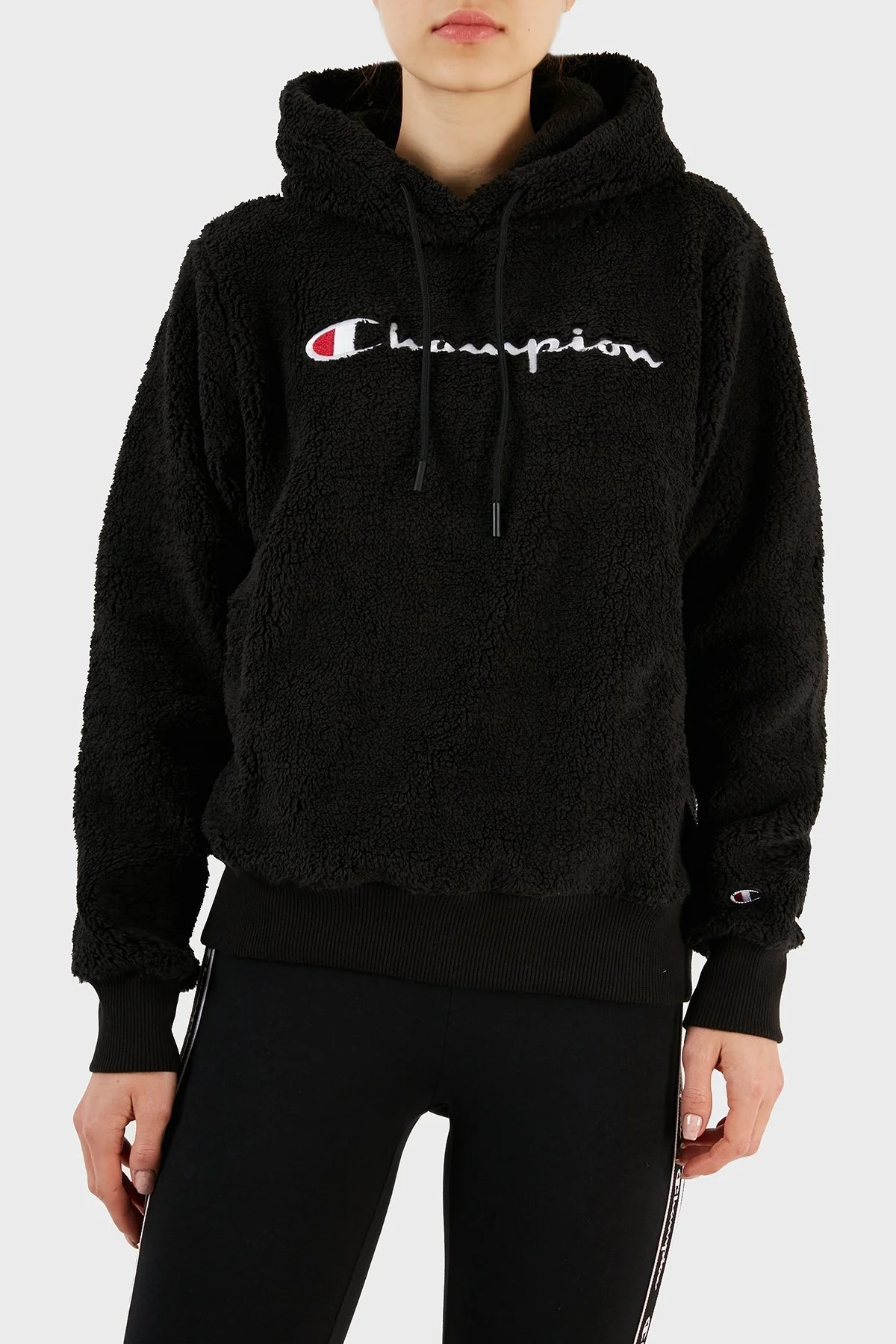 Champion Logolu Regular Fit Kapüşonlu Polar Teddy Bayan Sweat 116598 NBK KK001 SİYAH - 1