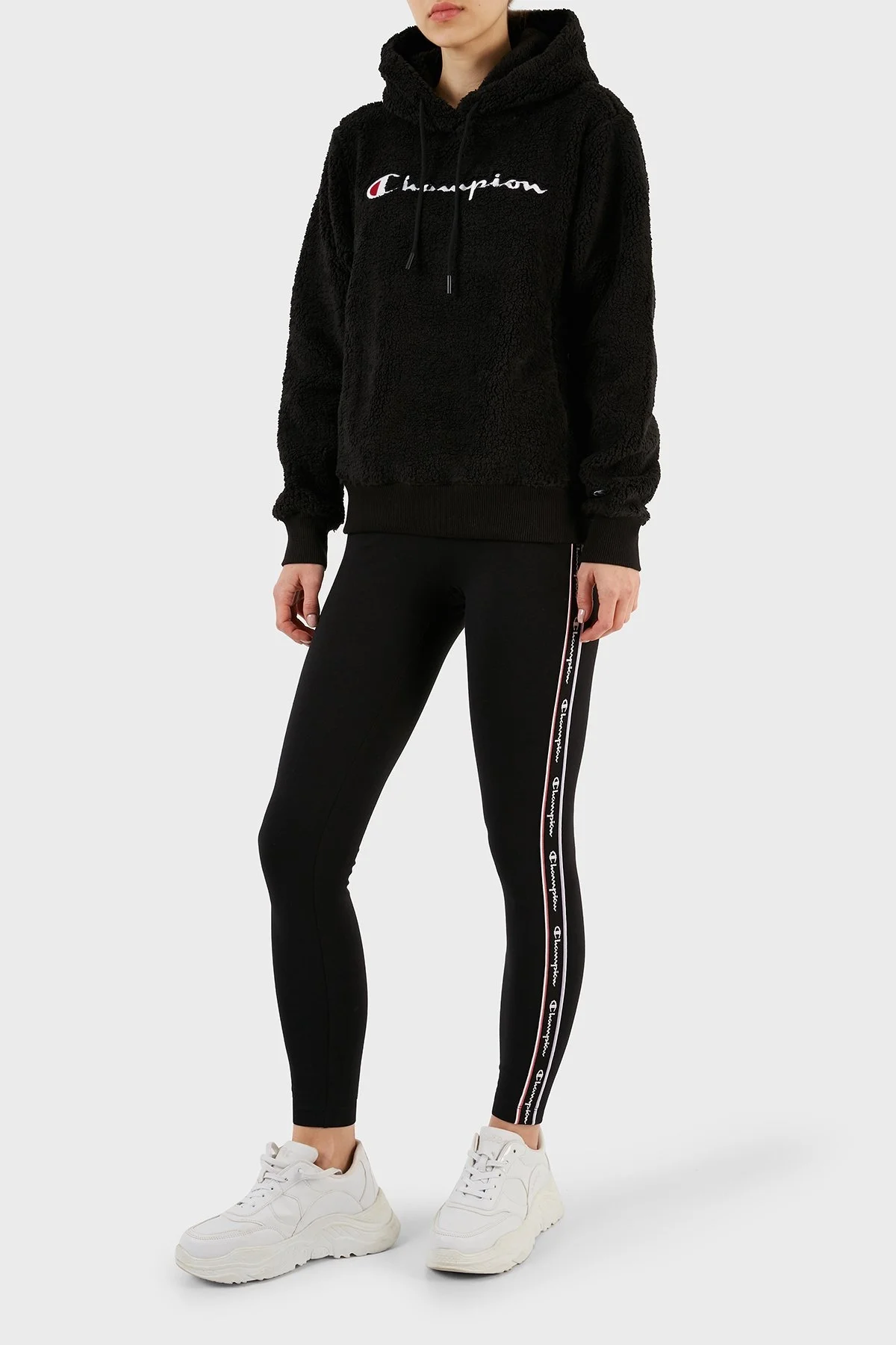 Champion Logolu Regular Fit Kapüşonlu Polar Teddy Bayan Sweat 116598 NBK KK001 SİYAH - 3