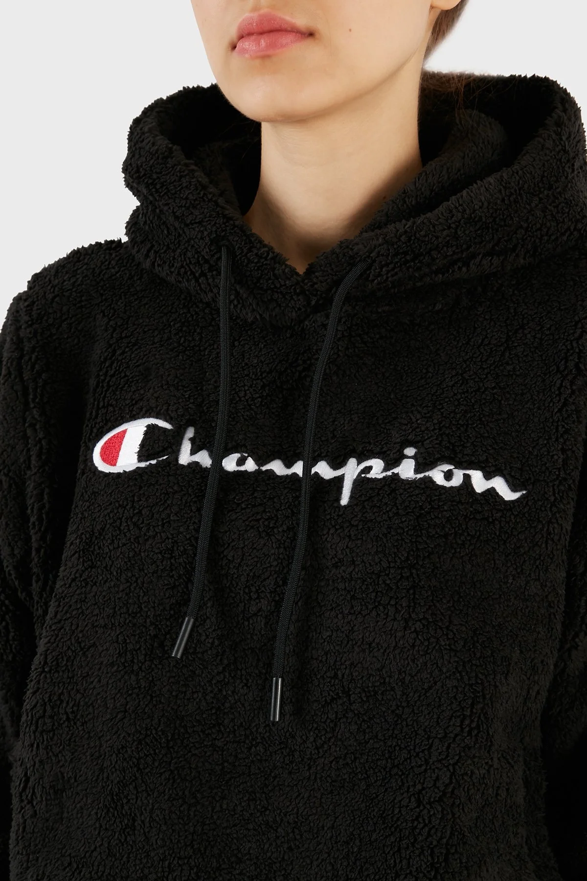Champion Logolu Regular Fit Kapüşonlu Polar Teddy Bayan Sweat 116598 NBK KK001 SİYAH - 5