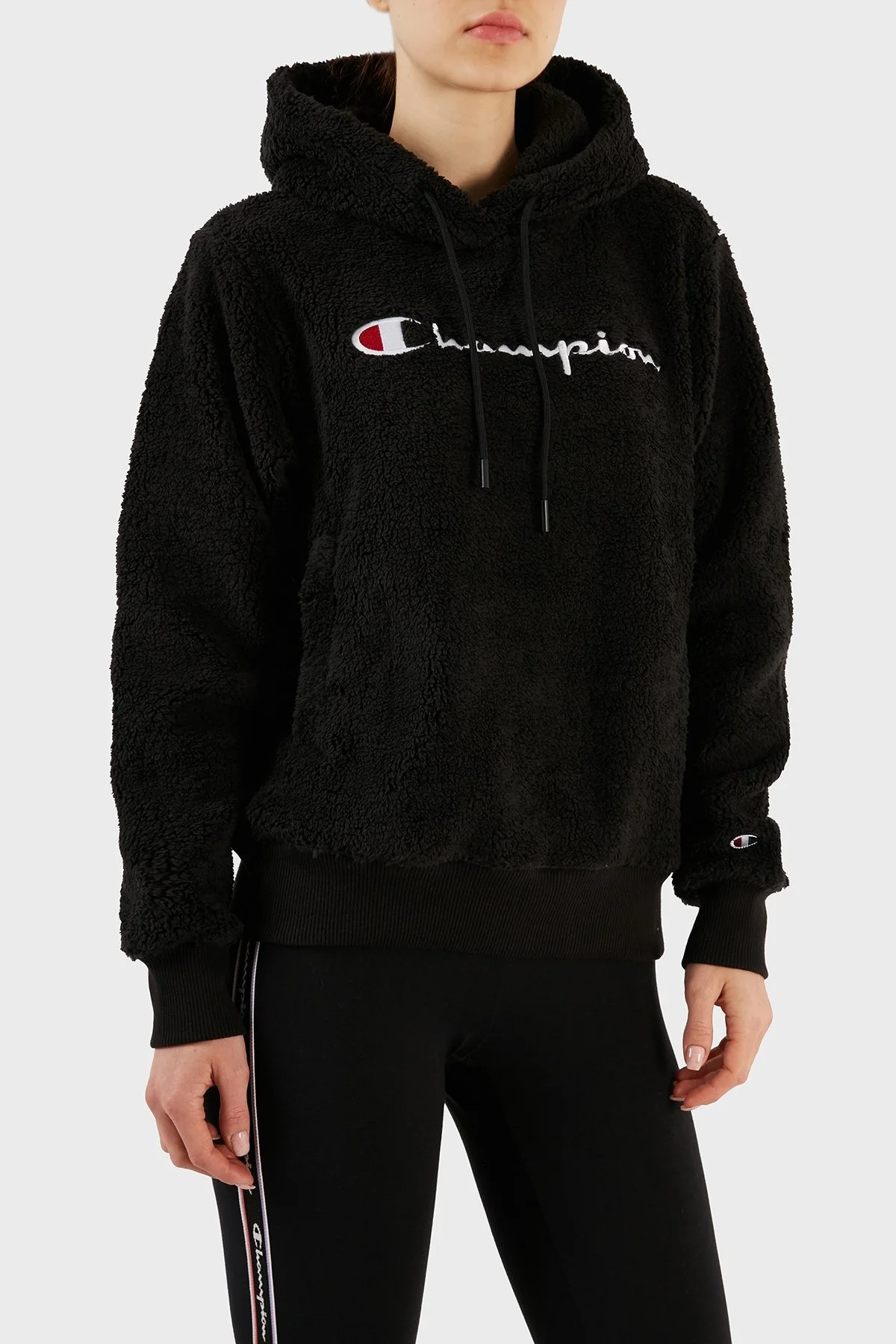 Champion Logolu Regular Fit Kapüşonlu Polar Teddy Bayan Sweat 116598 NBK KK001 SİYAH - 6