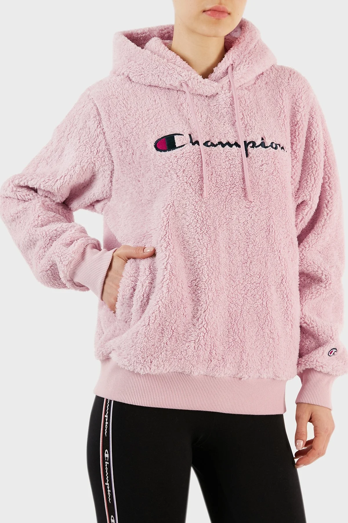 Champion Logolu Regular Fit Kapüşonlu Polar Teddy Bayan Sweat 116598 PLMV PS124 PUDRA - 1