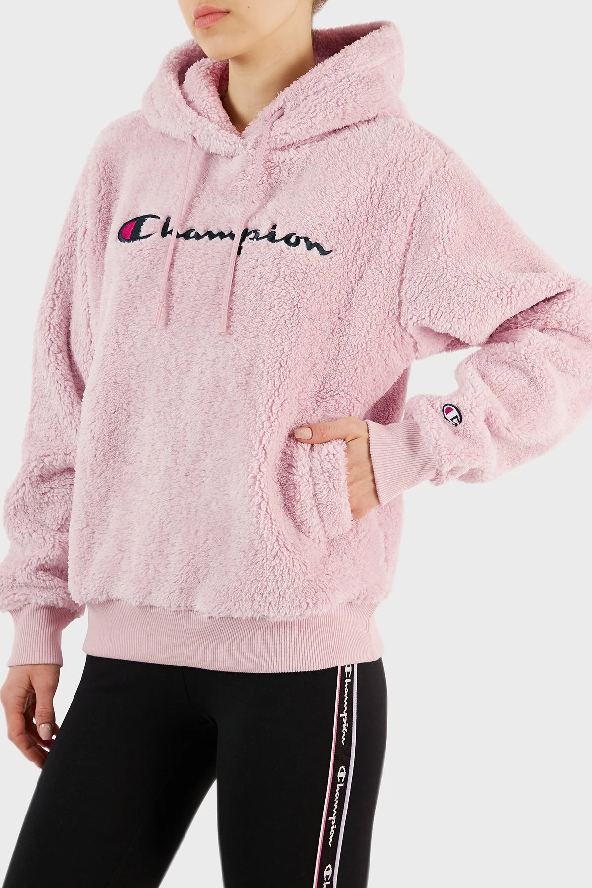 Champion Logolu Regular Fit Kapüşonlu Polar Teddy Bayan Sweat 116598 PLMV PS124 PUDRA - 2
