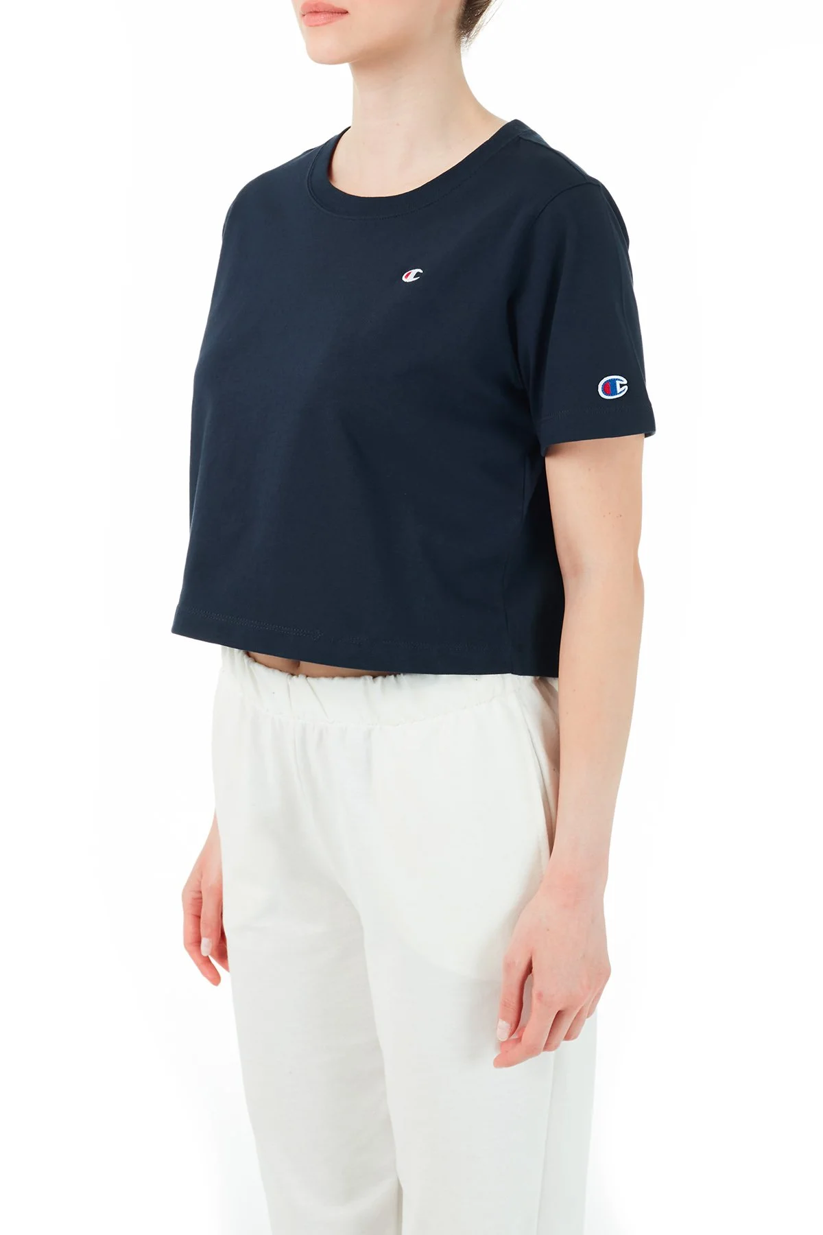 Champion Marka Logolu Bisiklet Yaka % 100 Pamuk Crop Bayan T Shirt 112731 NNY BS501 LACİVERT - 2