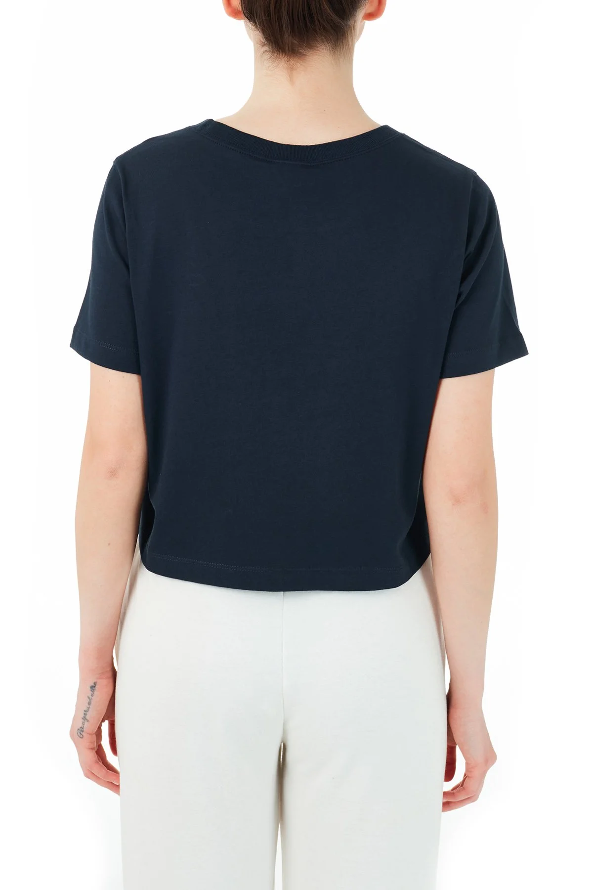 Champion Marka Logolu Bisiklet Yaka % 100 Pamuk Crop Bayan T Shirt 112731 NNY BS501 LACİVERT - 3