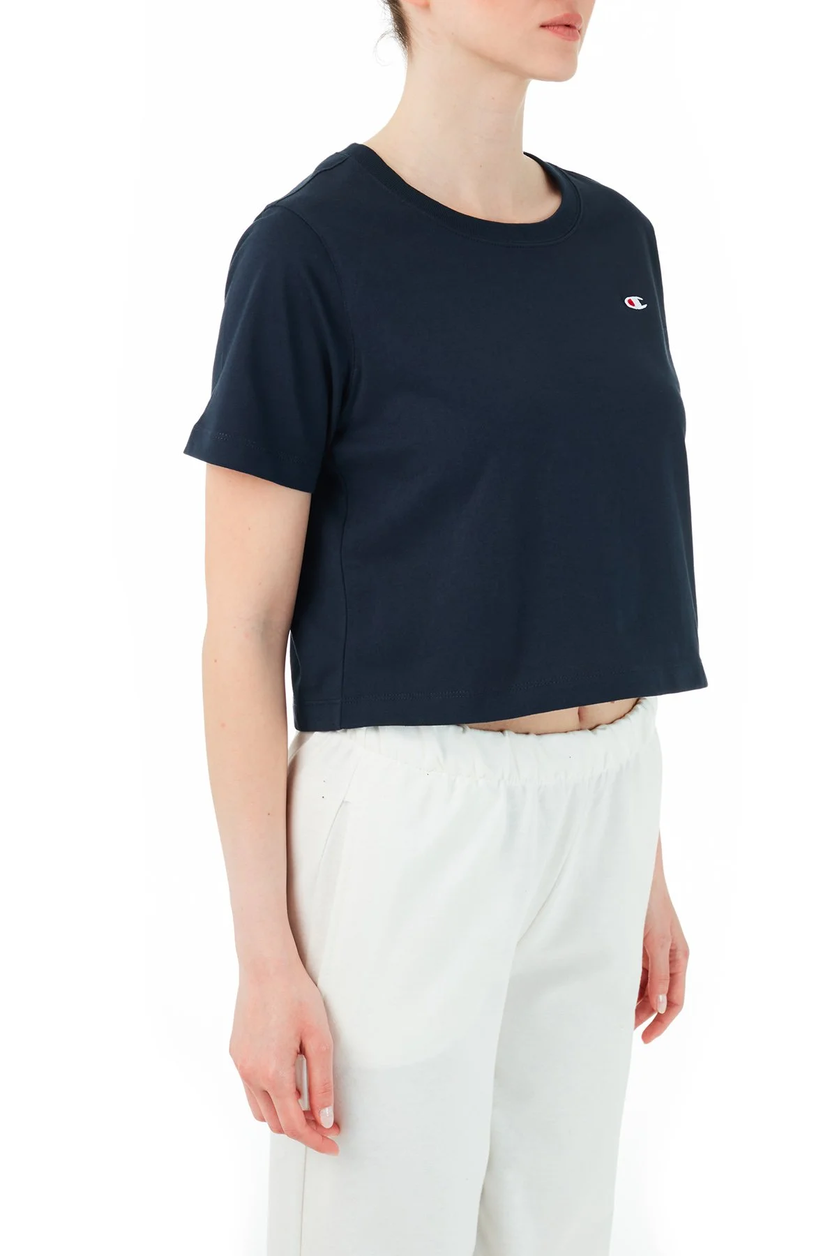 Champion Marka Logolu Bisiklet Yaka % 100 Pamuk Crop Bayan T Shirt 112731 NNY BS501 LACİVERT - 4