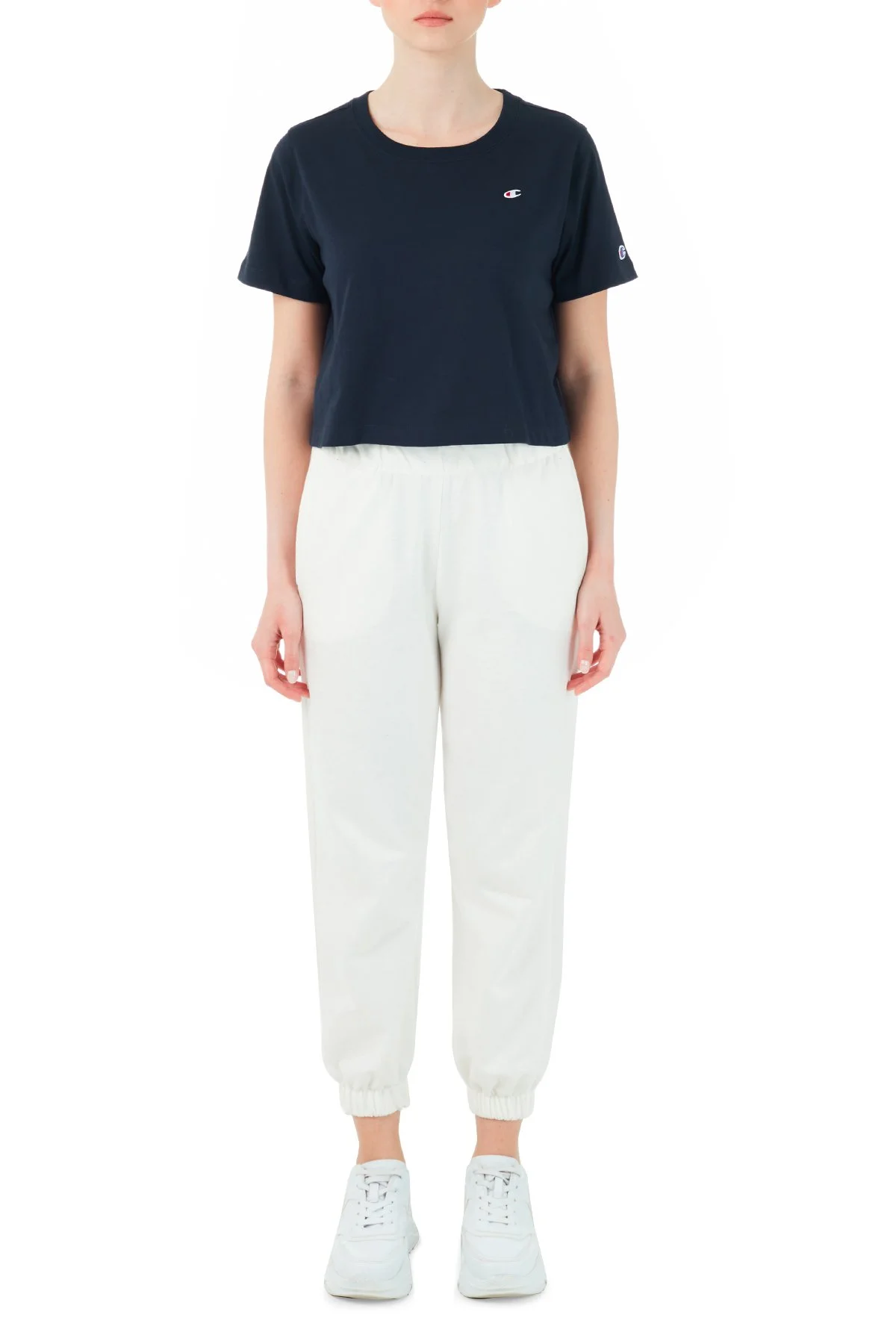 Champion Marka Logolu Bisiklet Yaka % 100 Pamuk Crop Bayan T Shirt 112731 NNY BS501 LACİVERT - 5