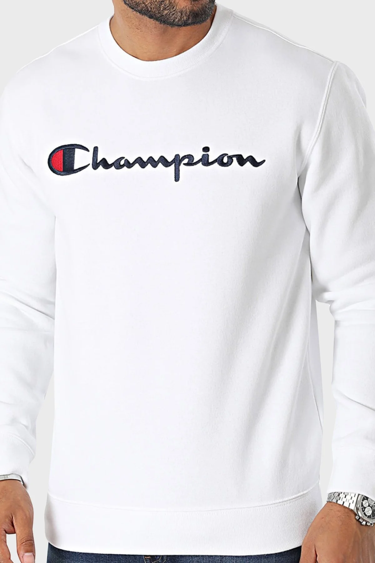 Champion Pamuklu Comfort Fit İçi Polarlı Bisiklet Yaka Erkek Sweat 219204 WHT WW001 BEYAZ - 1