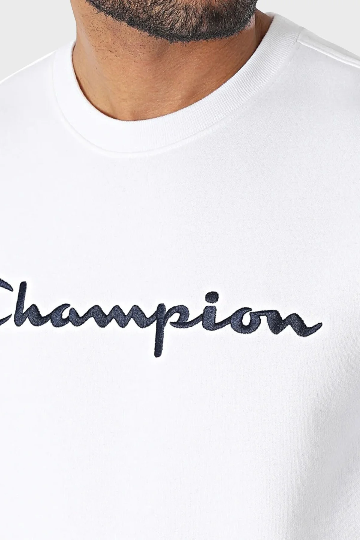 Champion Pamuklu Comfort Fit İçi Polarlı Bisiklet Yaka Erkek Sweat 219204 WHT WW001 BEYAZ - 4