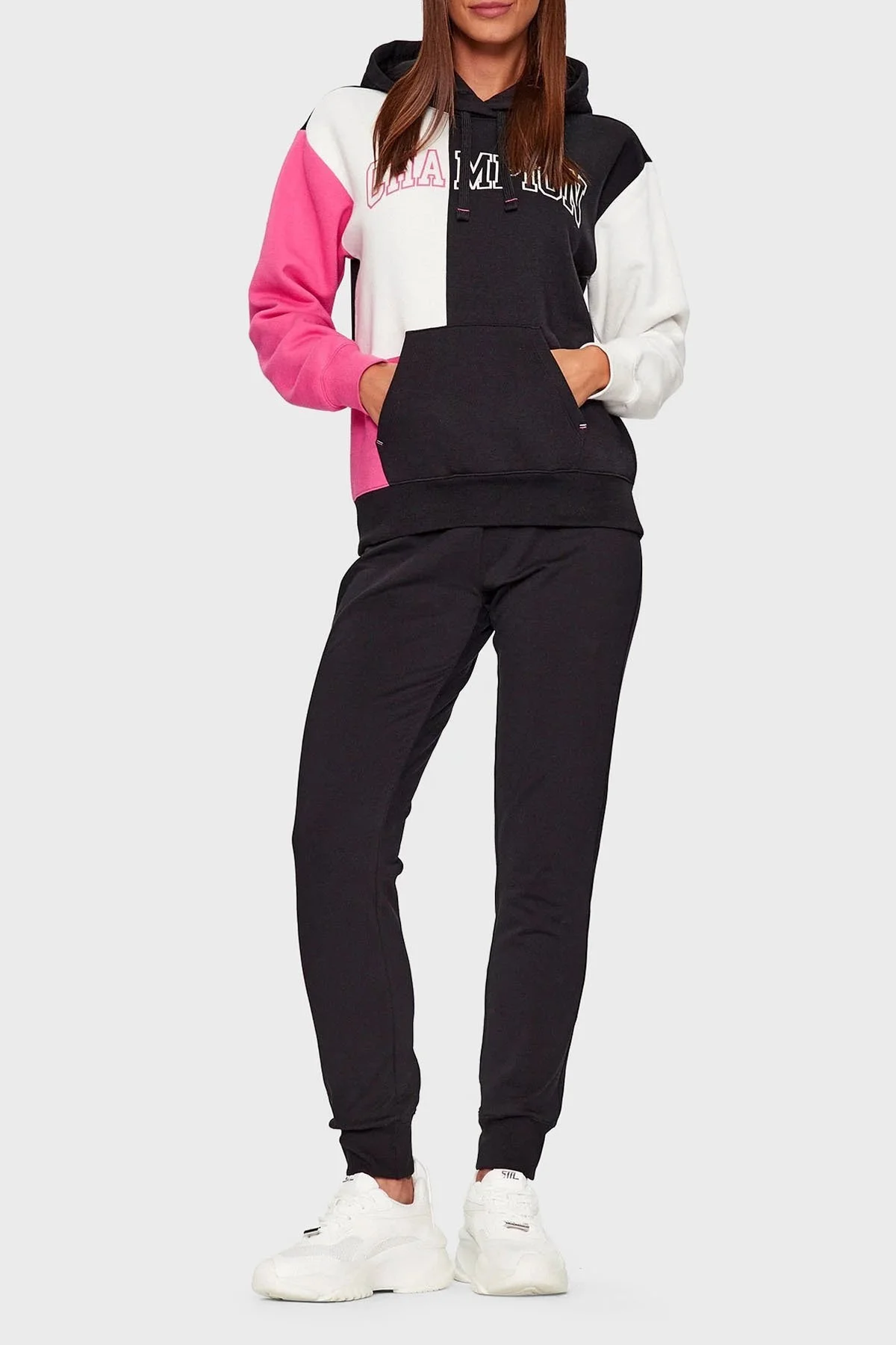 Champion Pamuklu İçi Polarlı Kapüşonlu Bayan Sweat 116742 NBK/WAY/FPL KK001 SİYAH-BEYAZ - 3