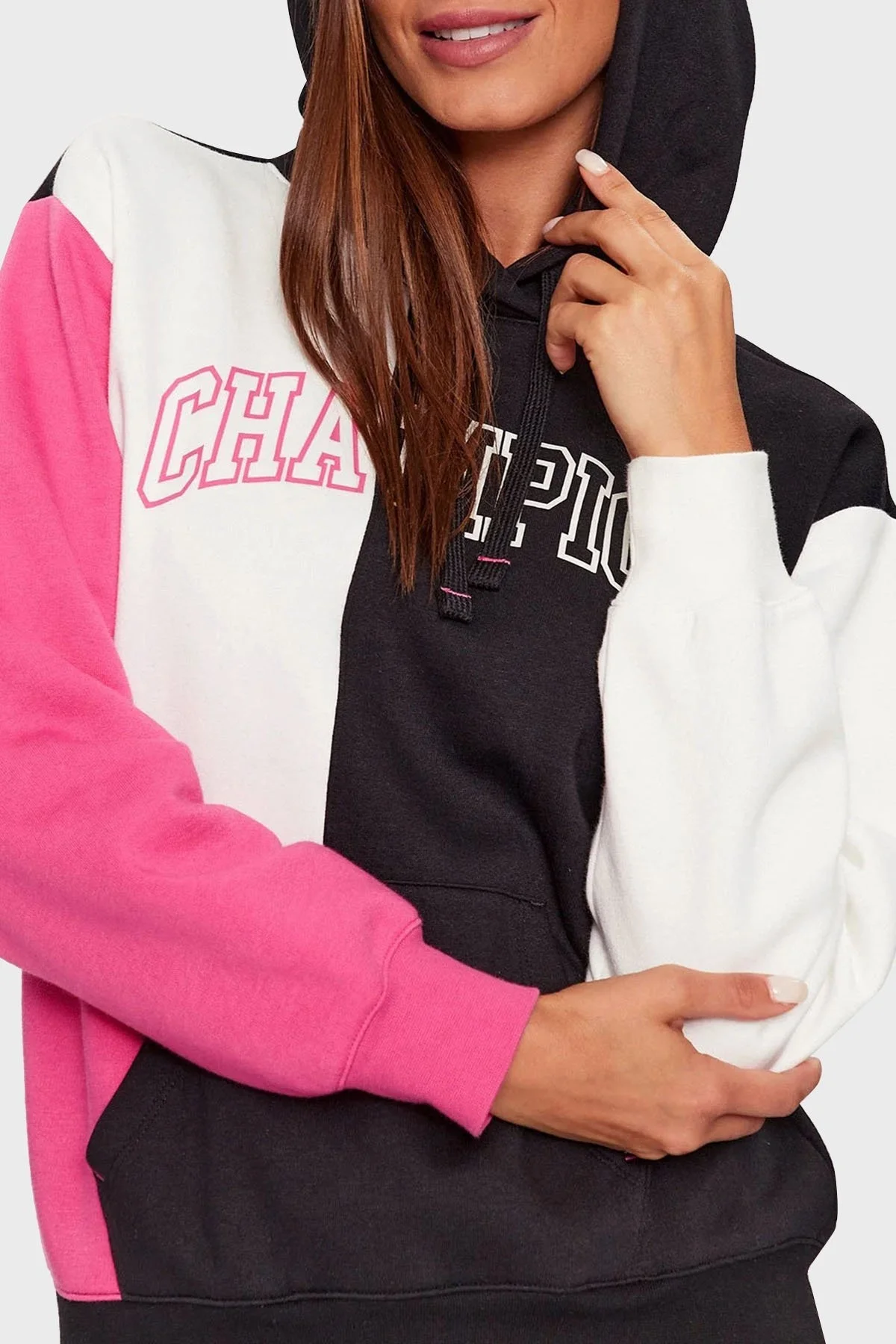 Champion Pamuklu İçi Polarlı Kapüşonlu Bayan Sweat 116742 NBK/WAY/FPL KK001 SİYAH-BEYAZ - 4