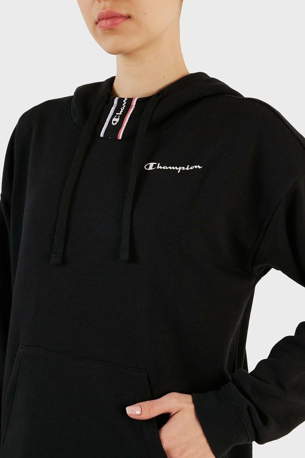 Champion Pamuklu Kapüşonlu Kanguru Cepli Regular Fit Bayan Sweat 117292 NBK KK001 SİYAH - 5