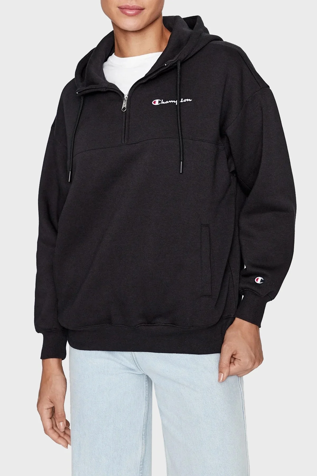 Champion Pamuklu Oversize İçi Polarlı Kapüşonlu Bayan Sweat 116581 NBK KK001 SİYAH - 1