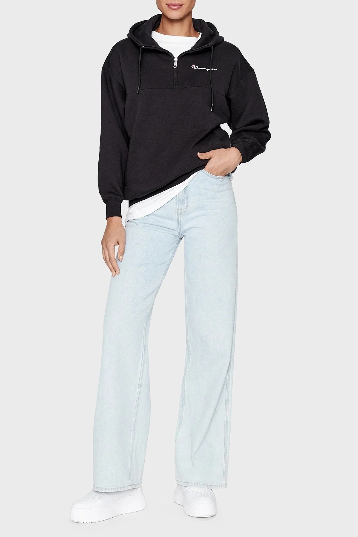 Champion Pamuklu Oversize İçi Polarlı Kapüşonlu Bayan Sweat 116581 NBK KK001 SİYAH - 3