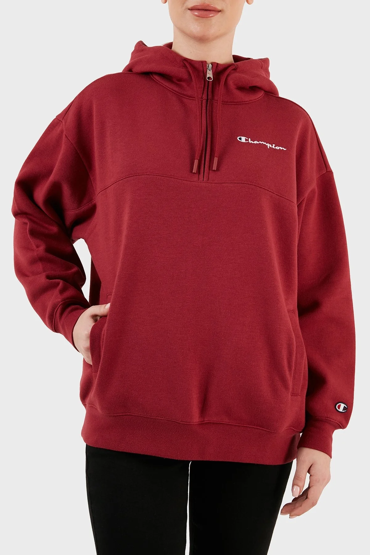 Champion Pamuklu Oversize İçi Polarlı Kapüşonlu Bayan Sweat 116581 TBR RS508 BORDO - 1