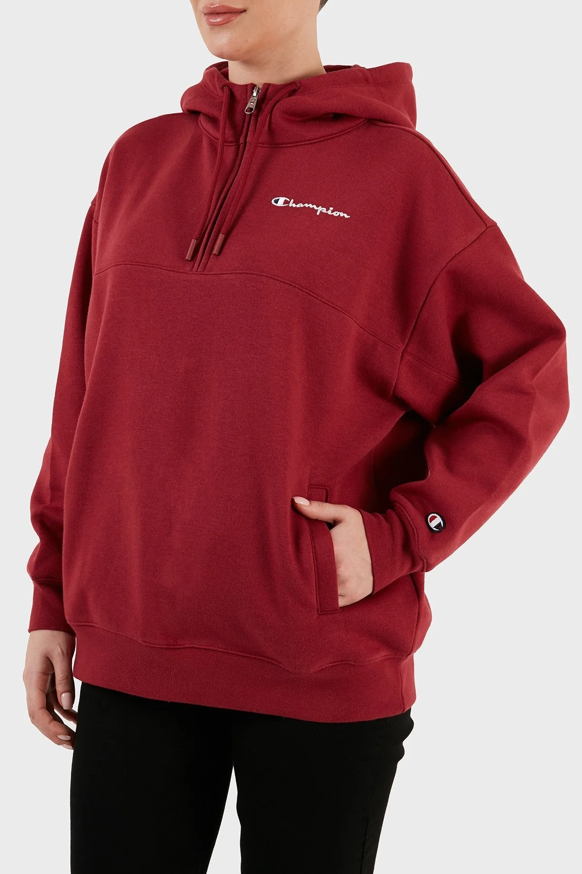 Champion Pamuklu Oversize İçi Polarlı Kapüşonlu Bayan Sweat 116581 TBR RS508 BORDO - 3