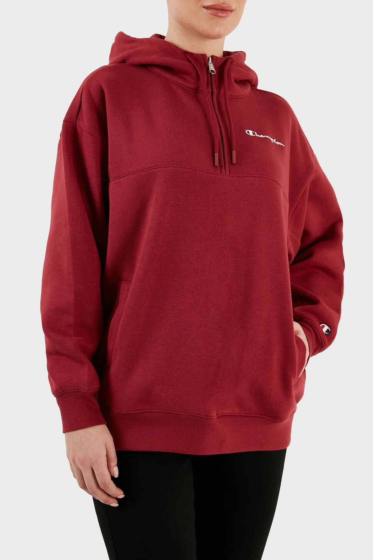 Champion Pamuklu Oversize İçi Polarlı Kapüşonlu Bayan Sweat 116581 TBR RS508 BORDO - 4