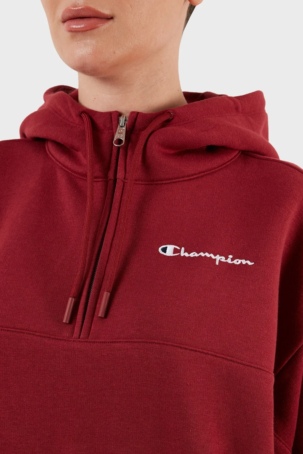 Champion Pamuklu Oversize İçi Polarlı Kapüşonlu Bayan Sweat 116581 TBR RS508 BORDO - 5