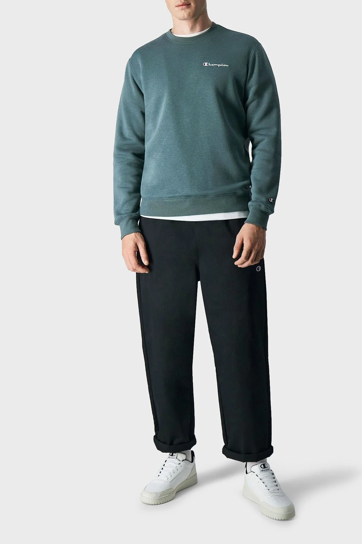 Champion Pamuklu Regular Fit İçi Polarlı Bisiklet Yaka Erkek Sweat 219209 BLG GS510 HAKİ - 3