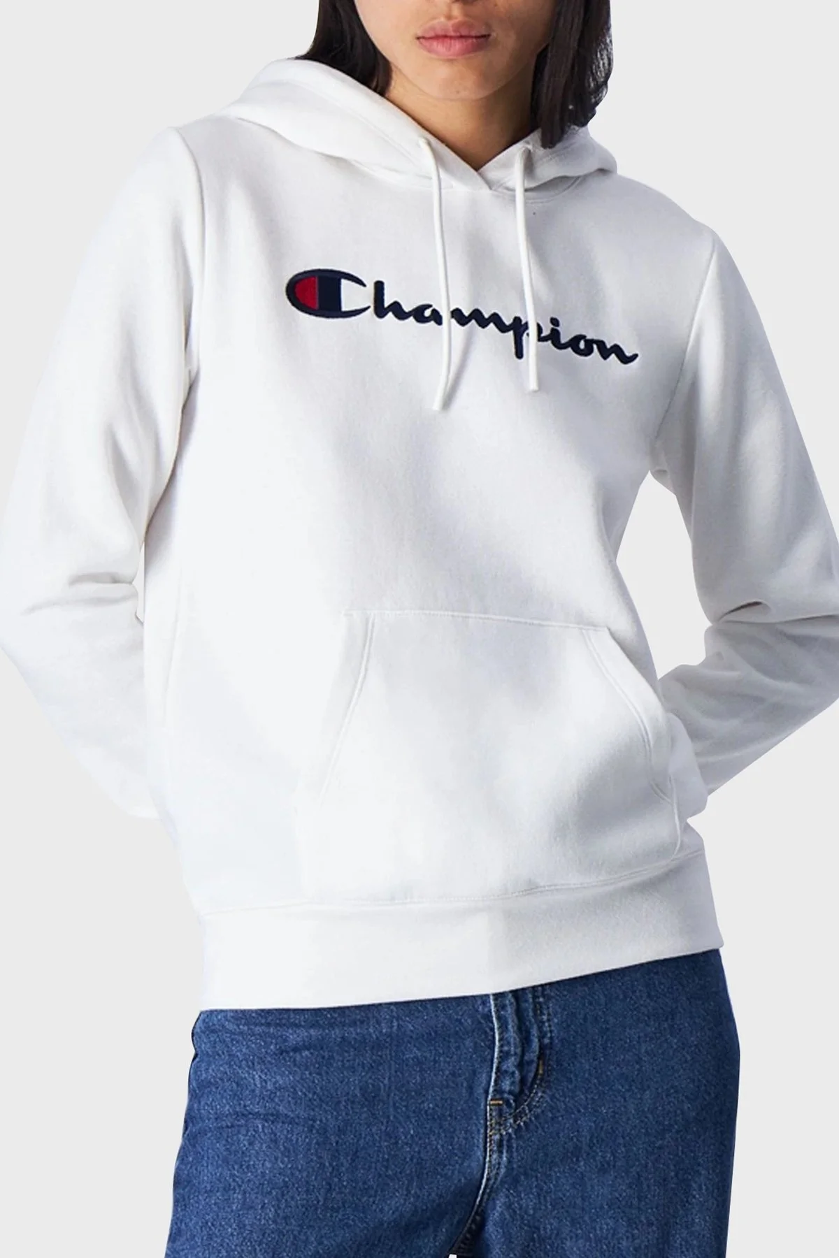 Champion Pamuklu Regular Fit İçi Polarlı Kapüşonlu Bayan Sweat 116579 WAY WW036 BEYAZ - 1
