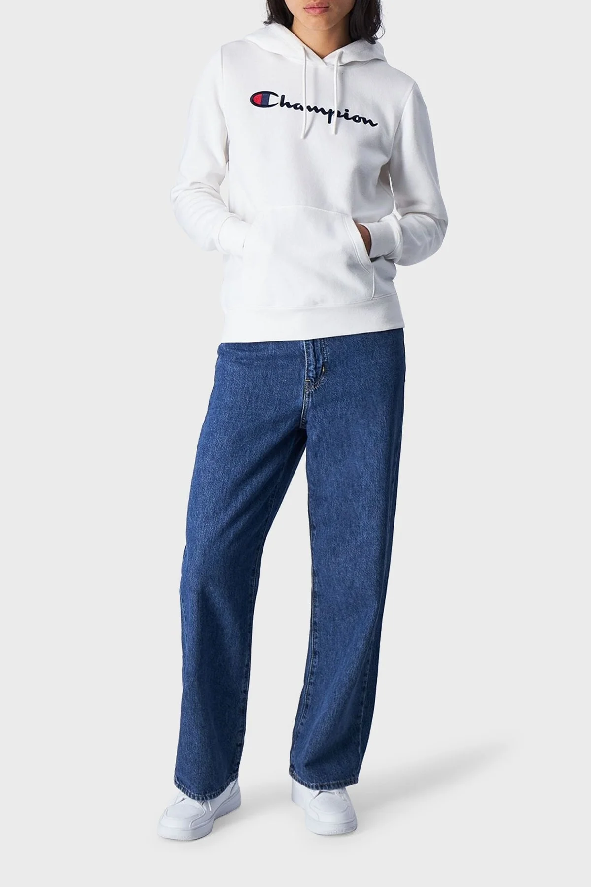 Champion Pamuklu Regular Fit İçi Polarlı Kapüşonlu Bayan Sweat 116579 WAY WW036 BEYAZ - 3