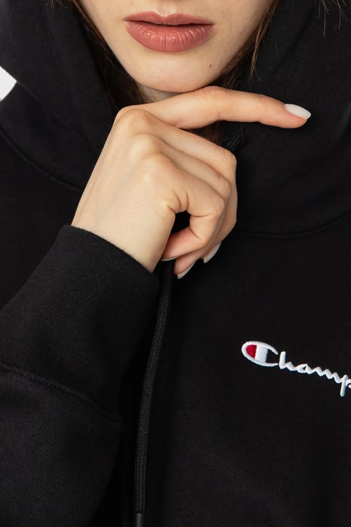 Champion Pamuklu Regular Fit İçi Polarlı Kapüşonlu Bayan Sweat 116580 CHAK/K001 NBK SİYAH - 5