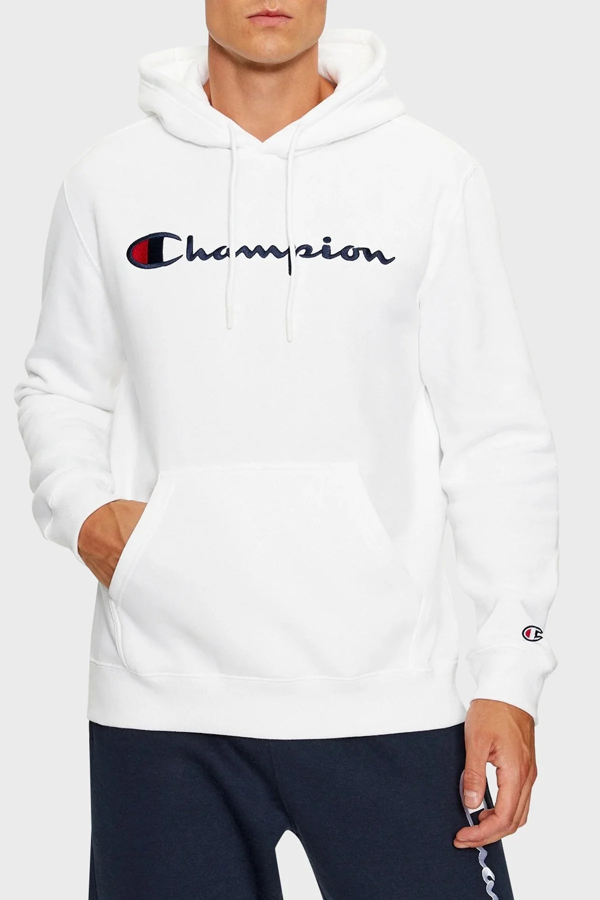 Champion Pamuklu Regular Fit İçi Polarlı Kapüşonlu Erkek Sweat 219203 WHT WW001 BEYAZ - 1