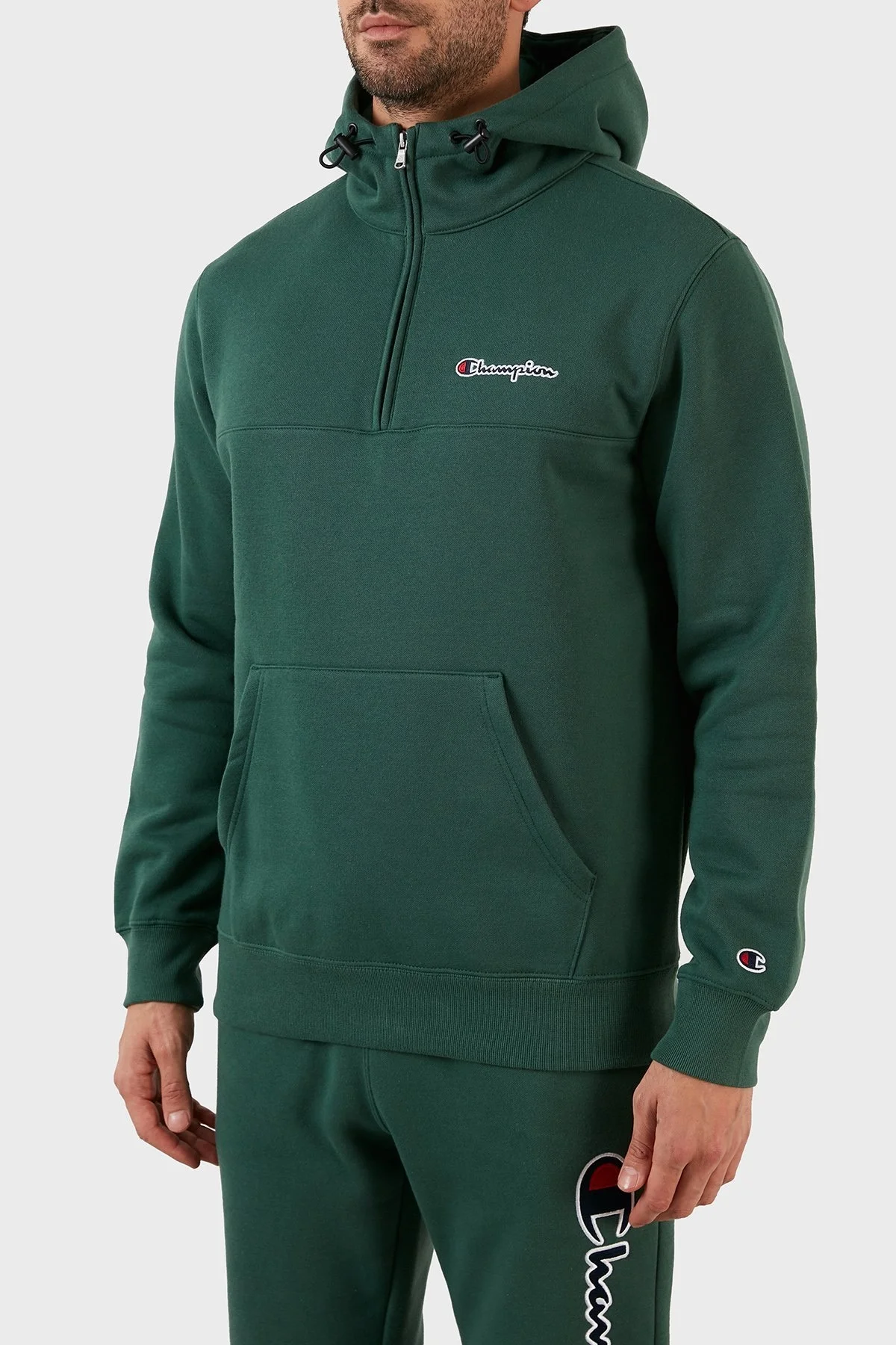 Champion Pamuklu Regular Fit Yarım Fermuarlı Kapüşonlu Erkek Sweat 217866 TKGGS 568 HAKİ - 2