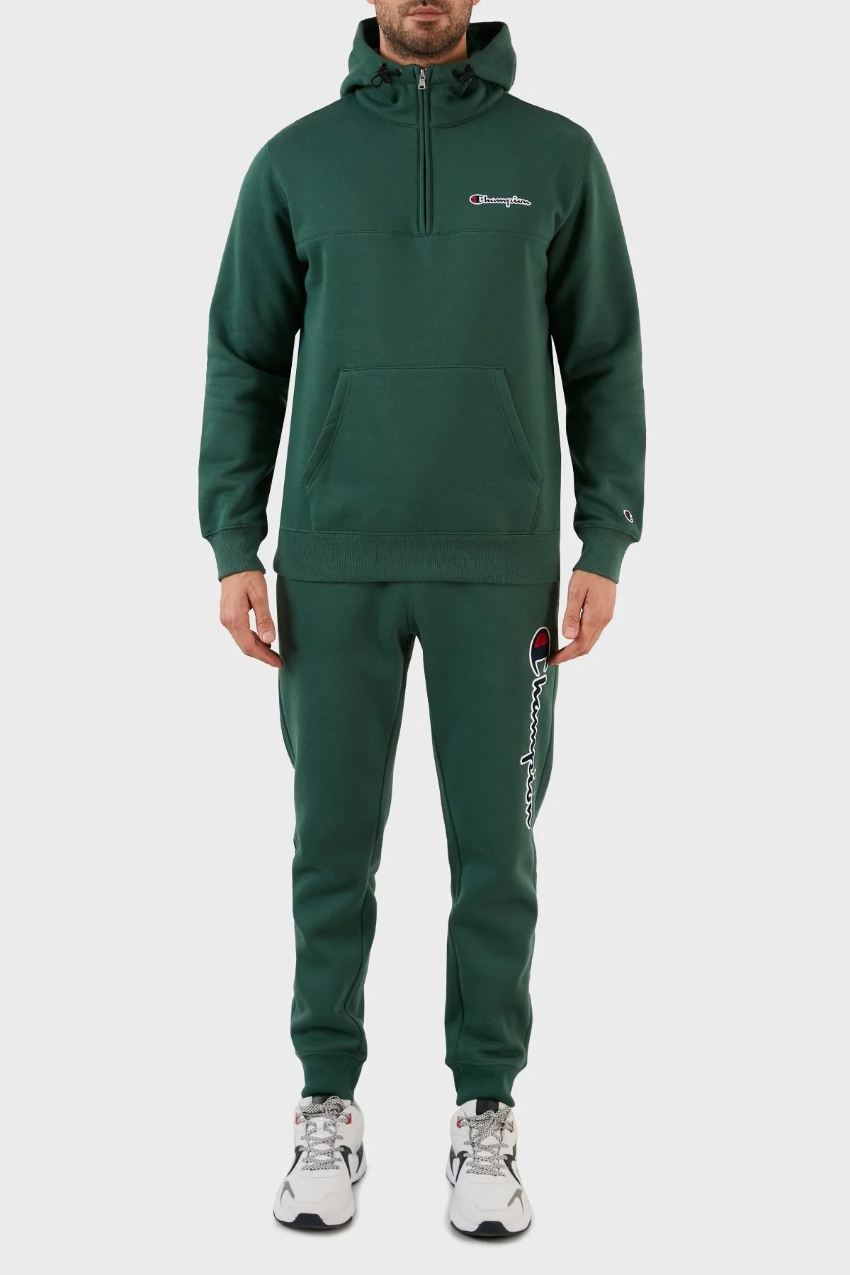 Champion Pamuklu Regular Fit Yarım Fermuarlı Kapüşonlu Erkek Sweat 217866 TKGGS 568 HAKİ - 4
