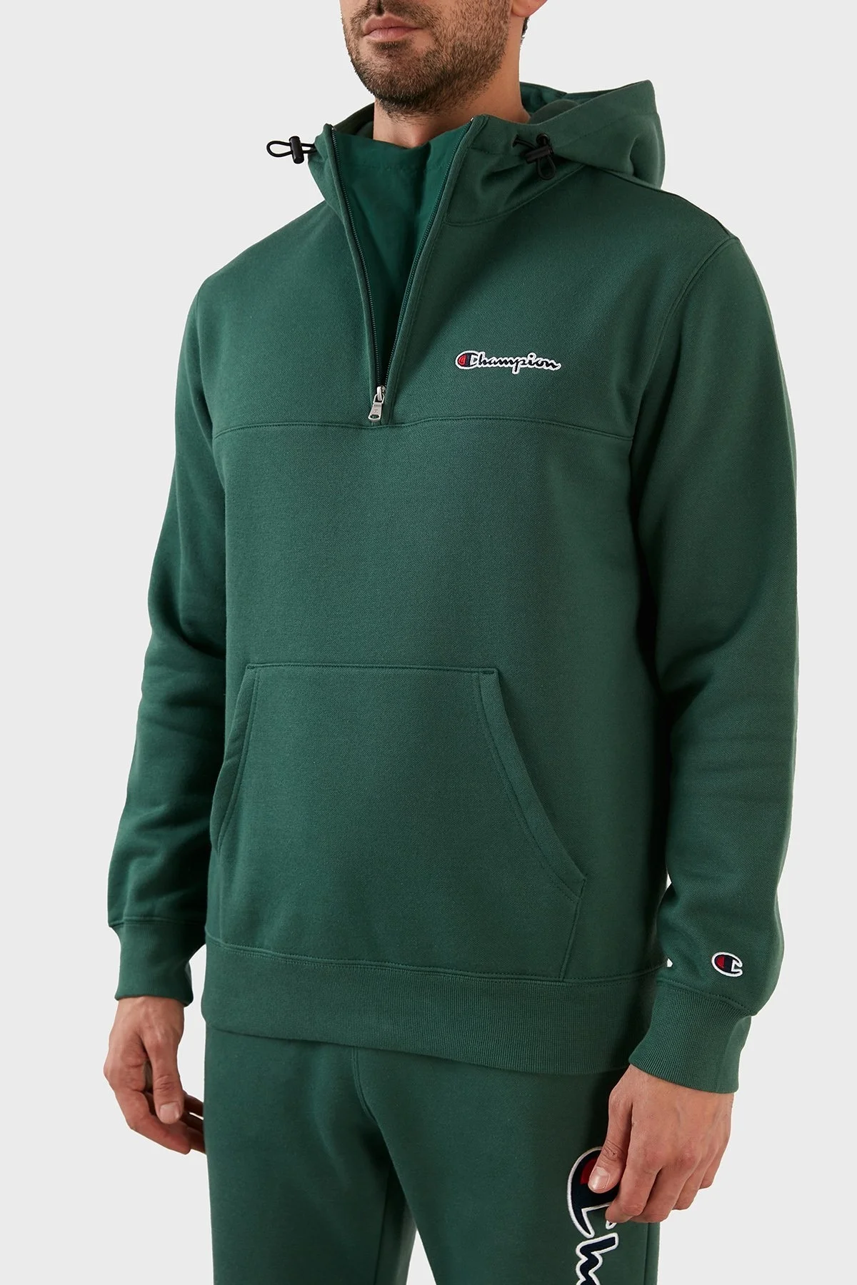 Champion Pamuklu Regular Fit Yarım Fermuarlı Kapüşonlu Erkek Sweat 217866 TKGGS 568 HAKİ - 5