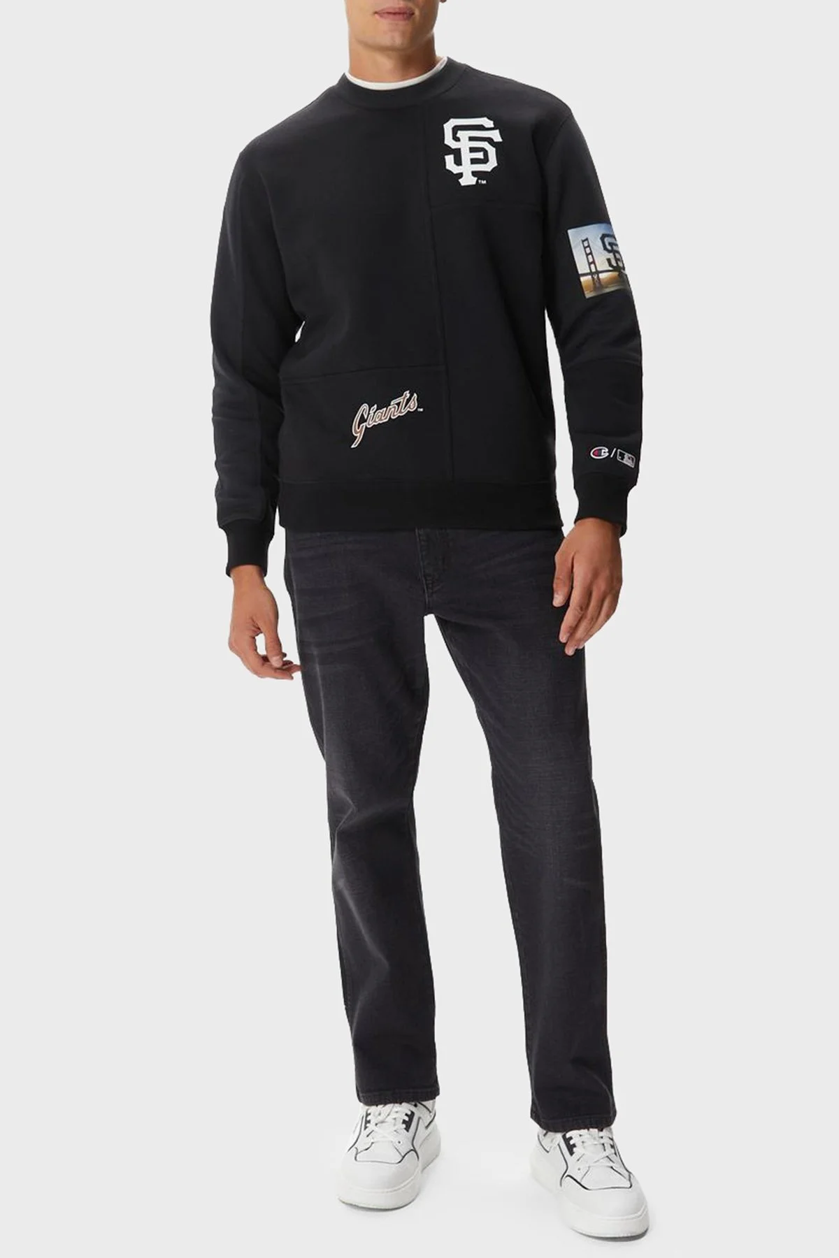 Champion Pamuklu Relaxed Fit İçi Polarlı Bisiklet Yaka Erkek Sweat 219264 NBK/CHR KK001 SİYAH - 3