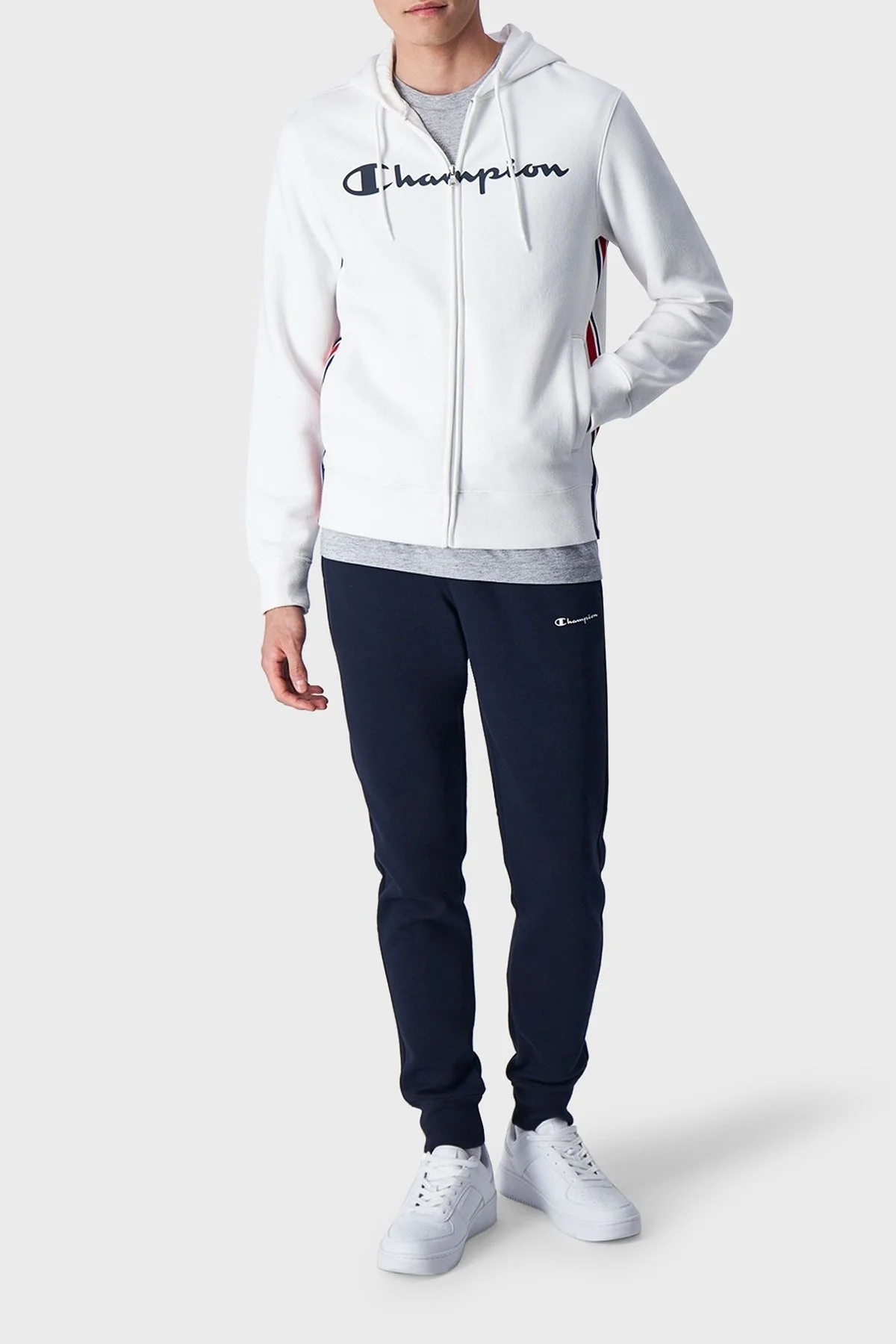 Champion Regular Fit Kapüşonlu İçi Polarlı Erkek Eşofman Takımı 219396 WHT/NNY WW001 BEYAZ - 1