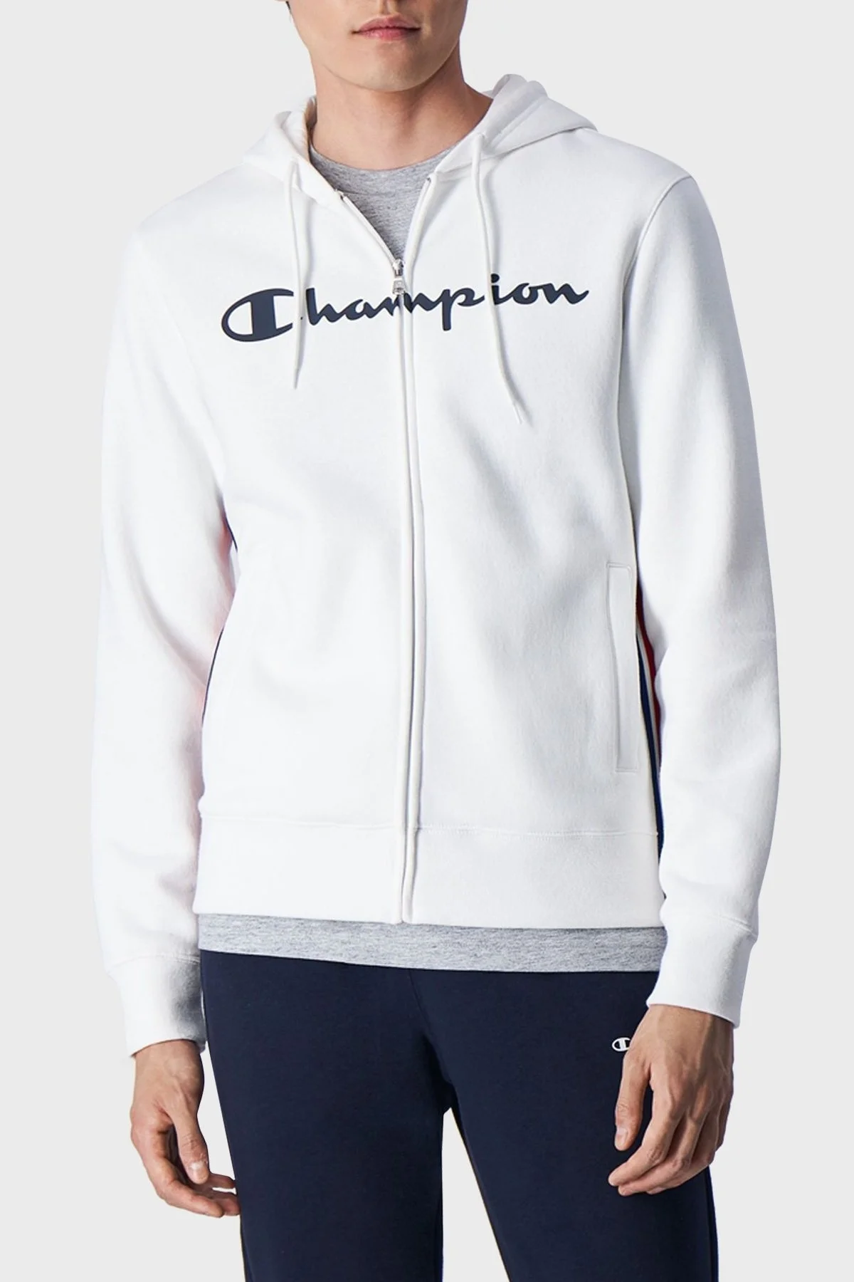 Champion Regular Fit Kapüşonlu İçi Polarlı Erkek Eşofman Takımı 219396 WHT/NNY WW001 BEYAZ - 3