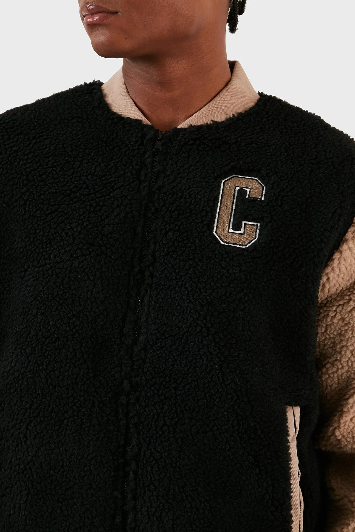Champion Renk Bloklu Kolej Yaka Tam Fermuarlı Teddy Polar Bomber Erkek Ceket 219448 NBK/SVK KK001 SİYAH - 3