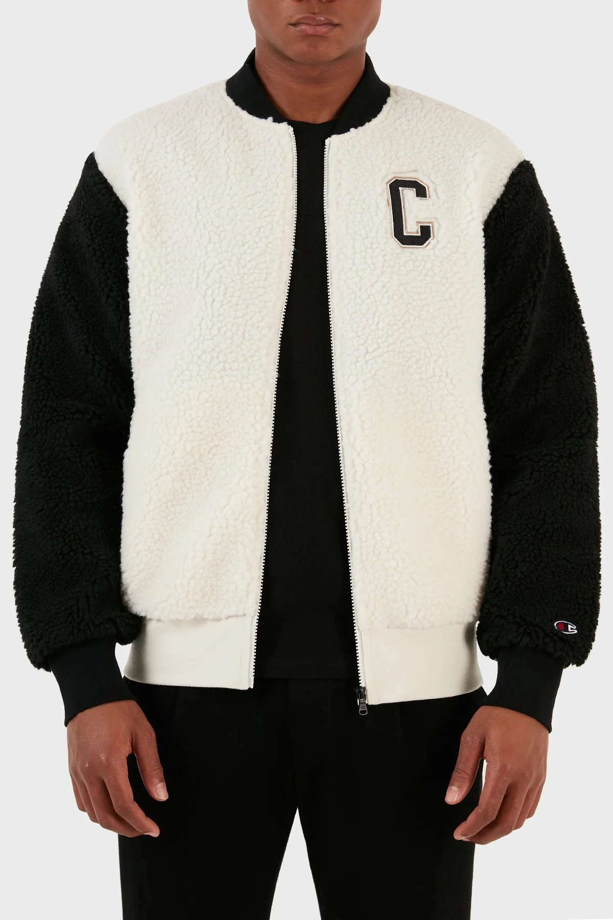 Champion Renk Bloklu Kolej Yaka Tam Fermuarlı Teddy Polar Bomber Erkek Ceket 219448 WSW/NBK WW034 EKRU - 1