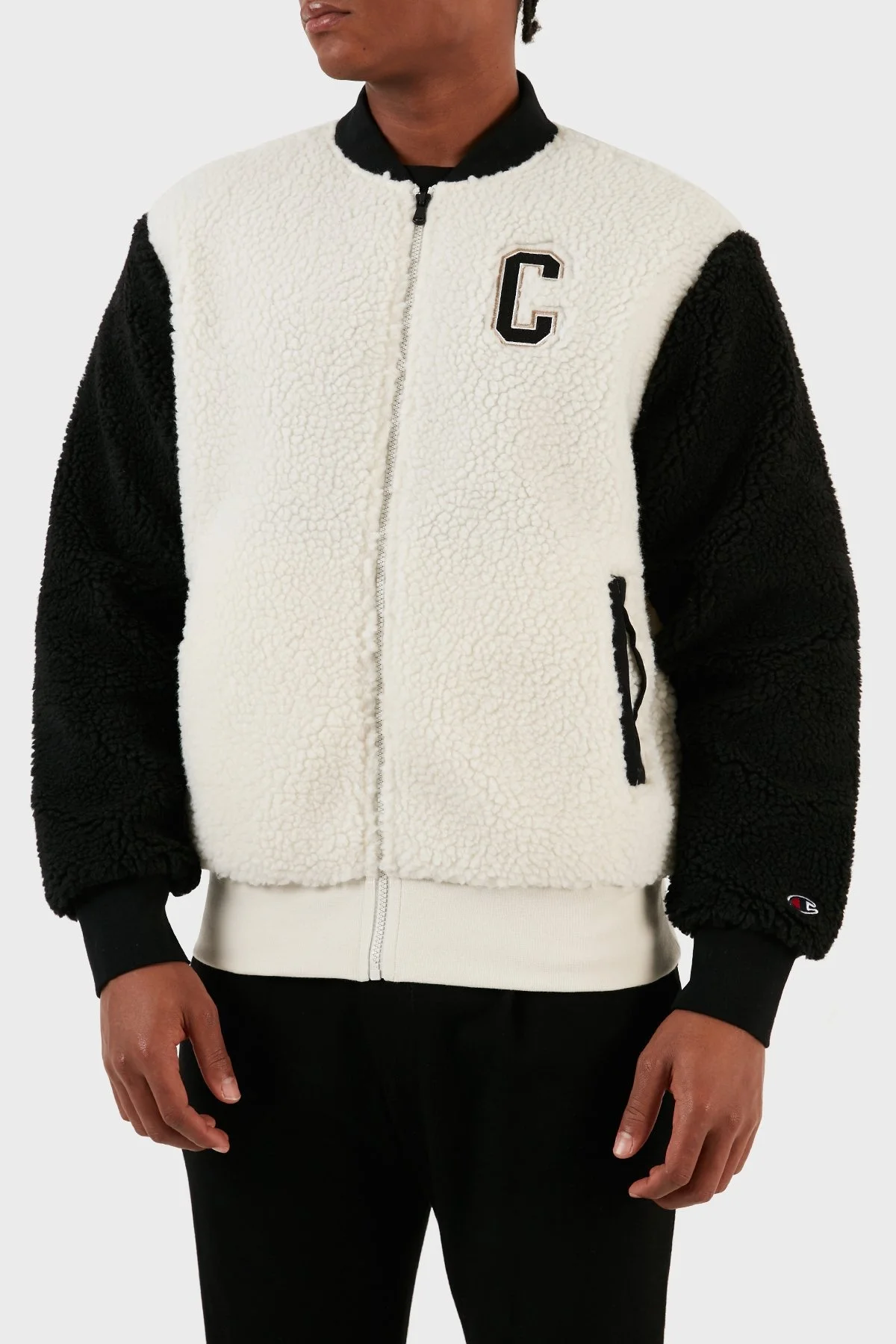 Champion Renk Bloklu Kolej Yaka Tam Fermuarlı Teddy Polar Bomber Erkek Ceket 219448 WSW/NBK WW034 EKRU - 3