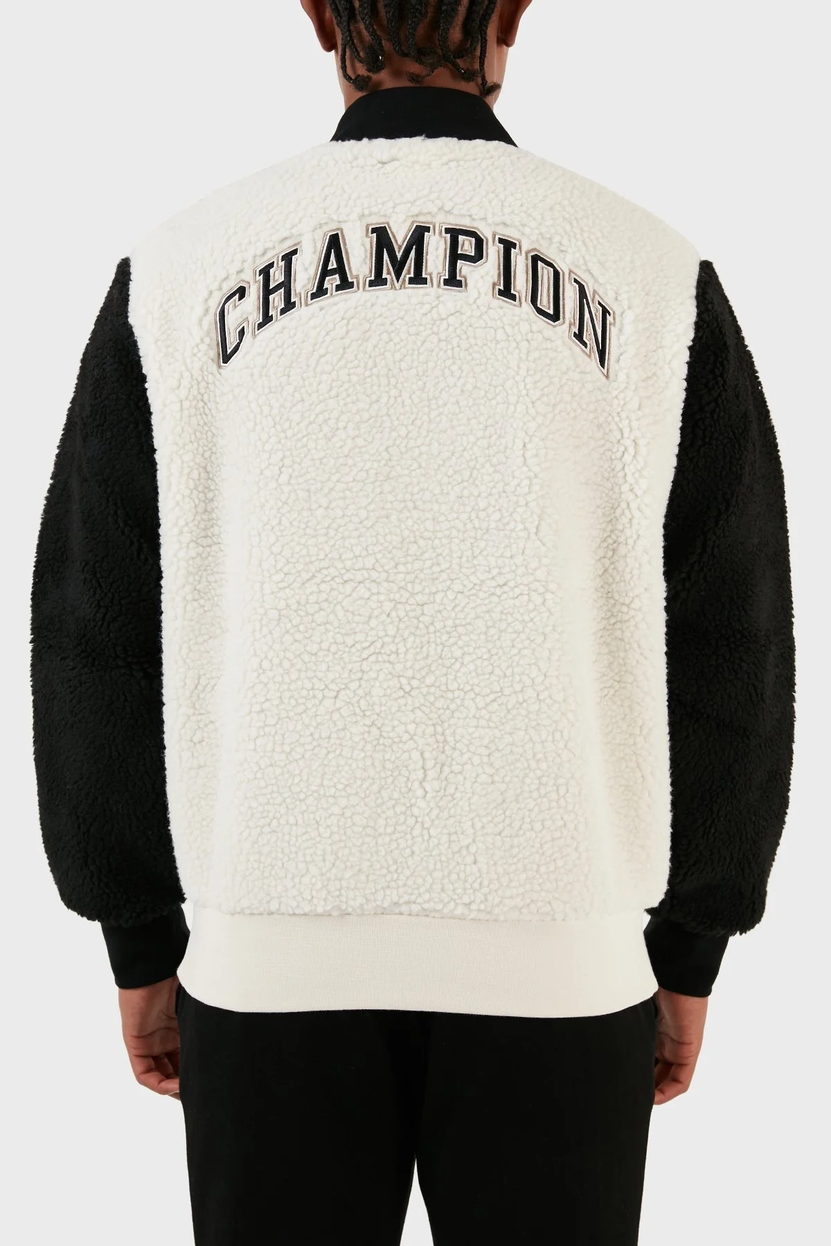 Champion Renk Bloklu Kolej Yaka Tam Fermuarlı Teddy Polar Bomber Erkek Ceket 219448 WSW/NBK WW034 EKRU - 4