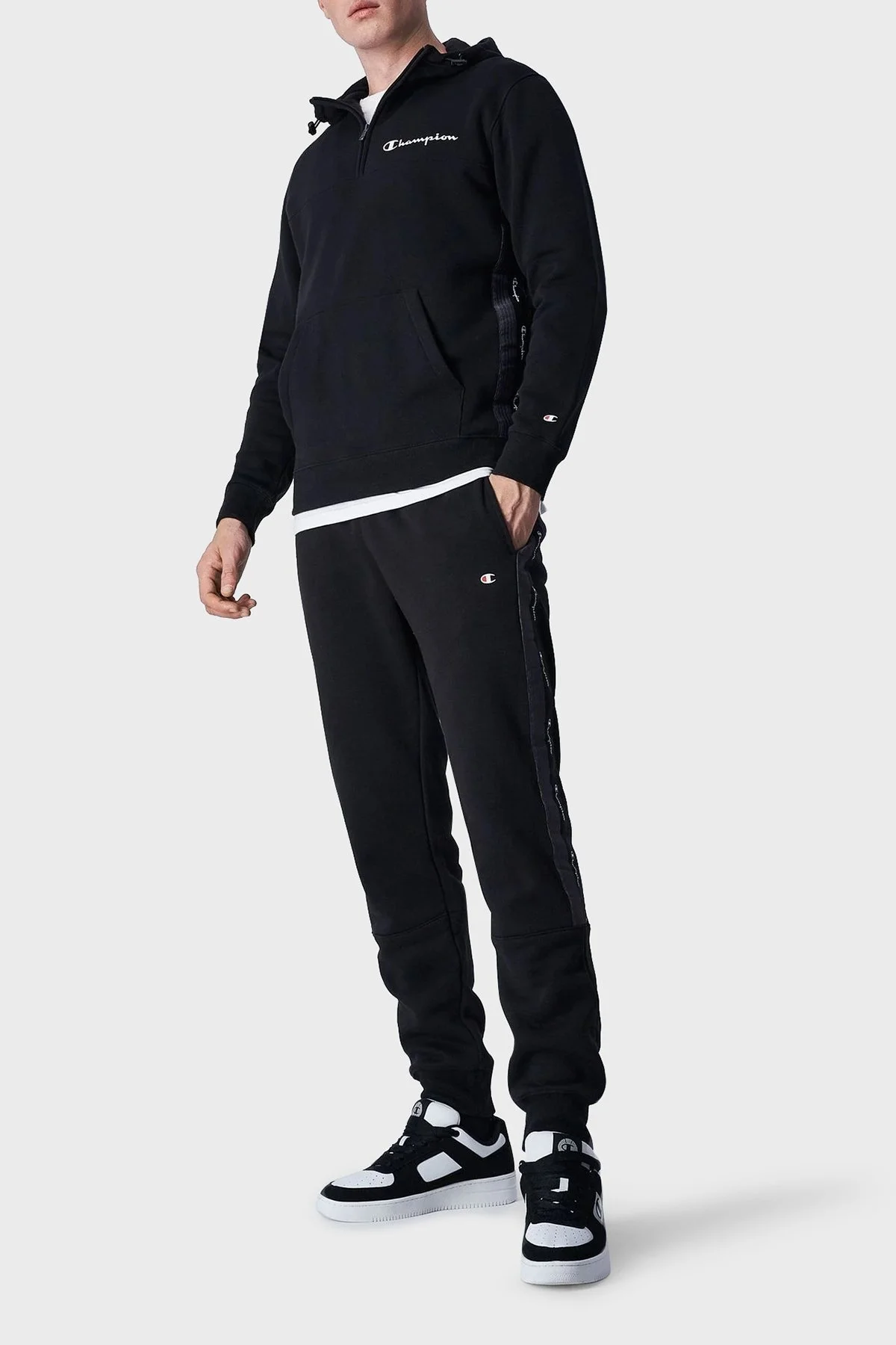 Champion Yarım Fermuarlı İçi Polarlı Kapüşonlu Comfort Fit Erkek Sweat 219095 NBK KK001 SİYAH - 2