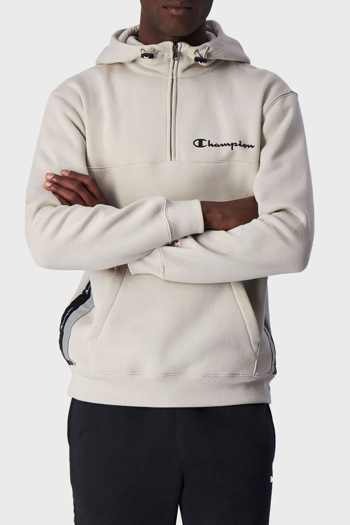 Champion Yarım Fermuarlı İçi Polarlı Kapüşonlu Comfort Fit Erkek Sweat 219095 SVL ES057 BEJ - 1
